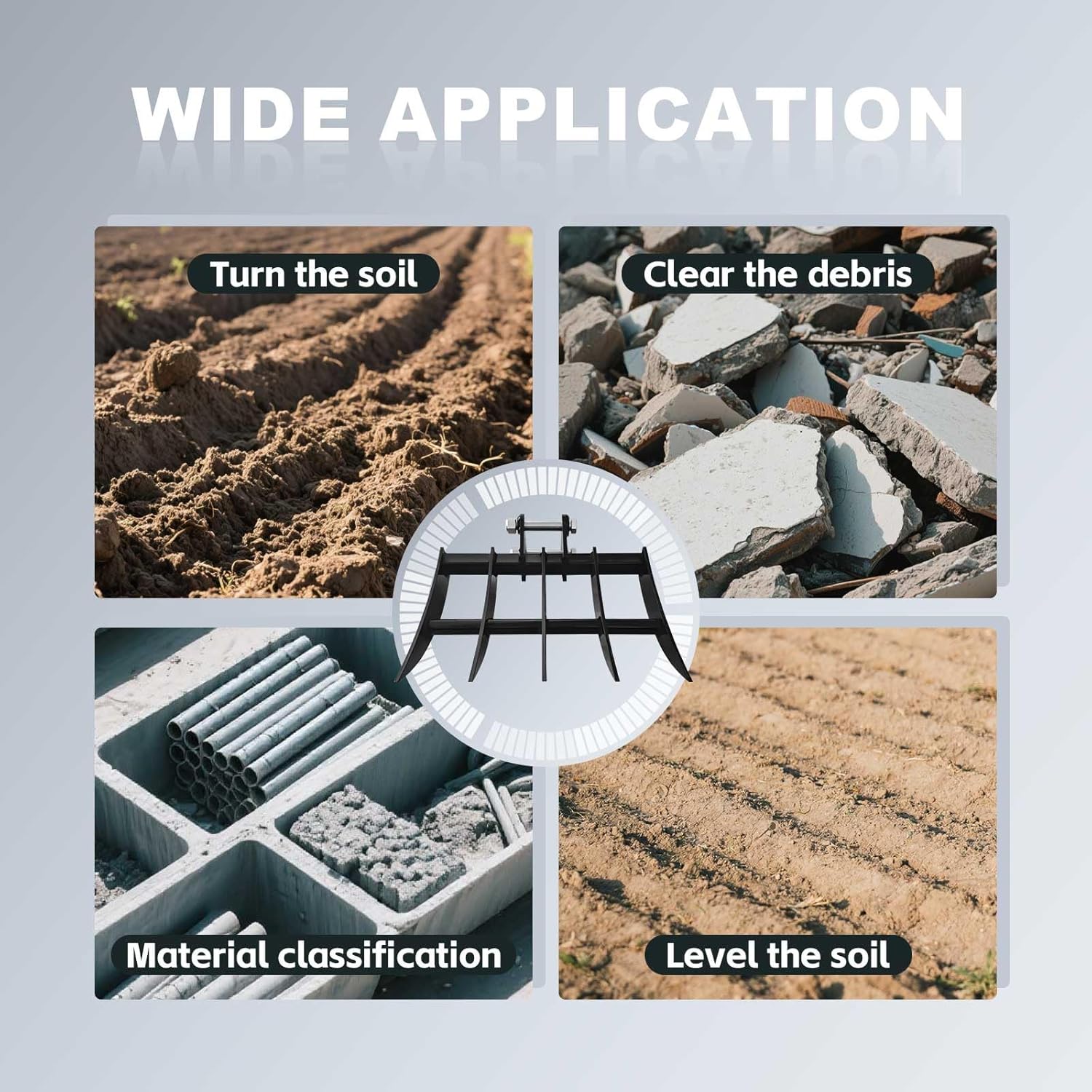 Wide Backhoe Rake for Small Excavators, Suitable for Excavators of 0.8-1.5T, Hole Diameter: 25MM/0.98 Inches, Span: 90MM/3.54 Inches, Excavator Accessories