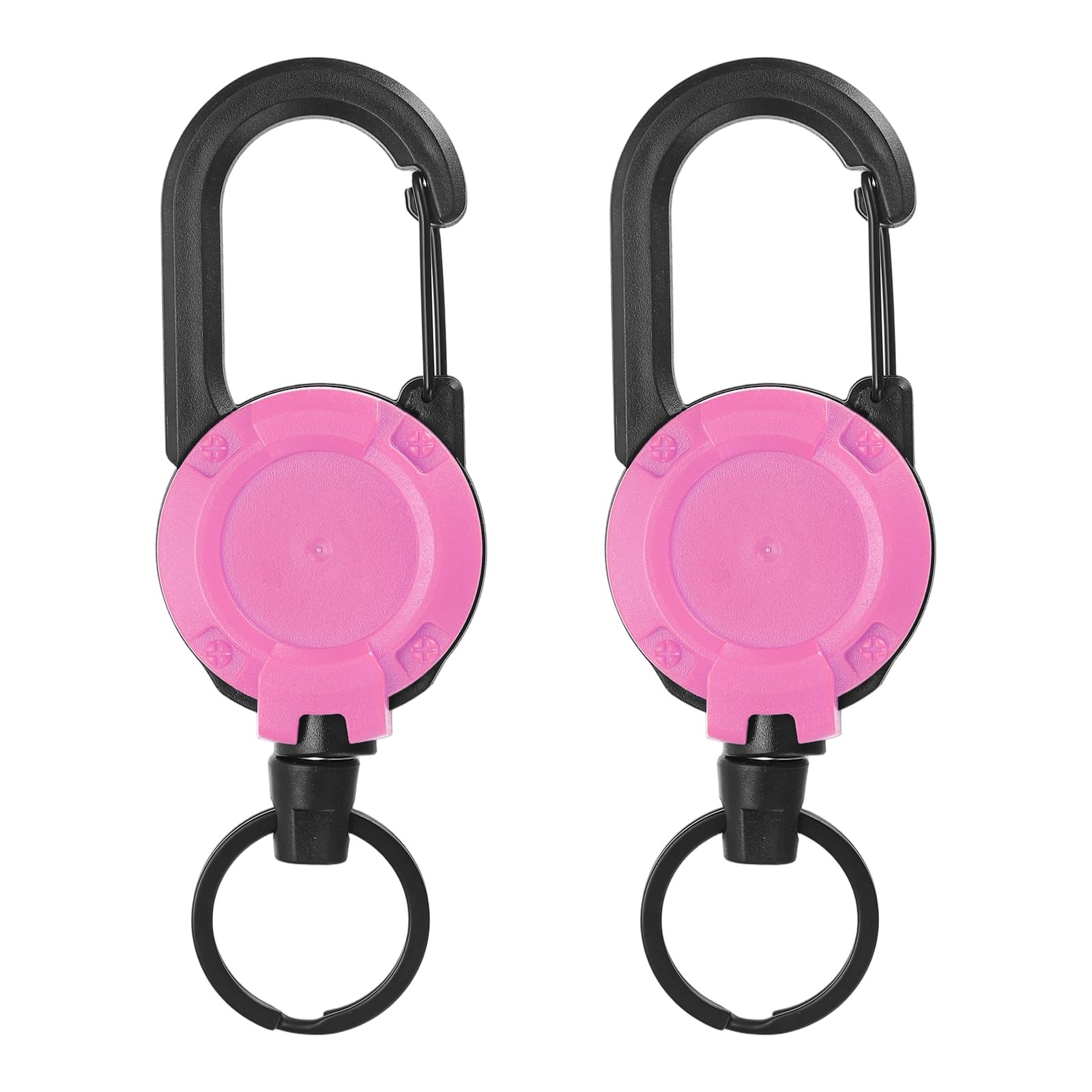 PATIKIL Retractable Keychain, 2Pcs Heavy Duty Retractable ID Badge Holder Badge Reel Key Chain Clip with 23.6" Steel Cord Landyard for Keys Fishing Cycling Hiking Backpack, Pink — image 1
