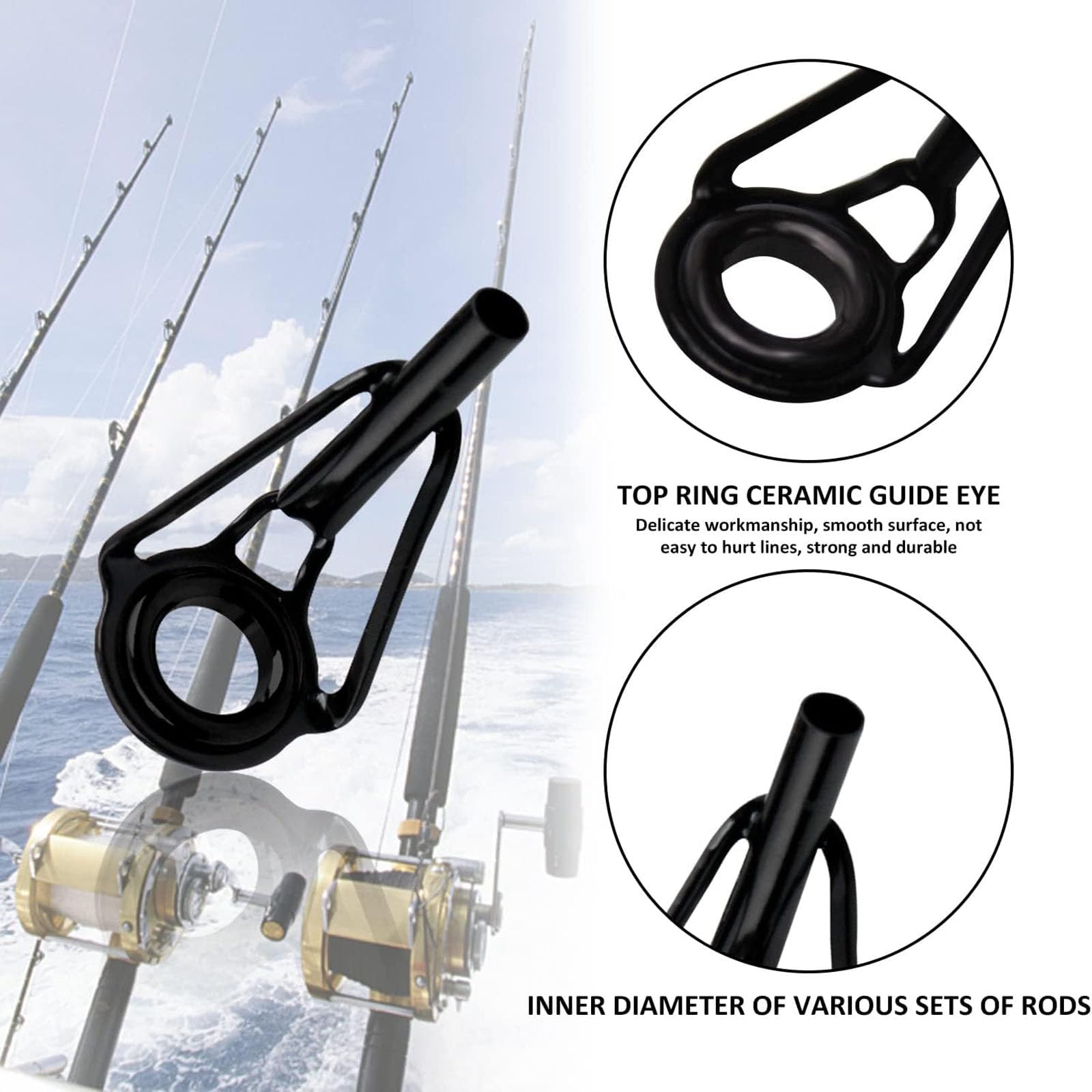 Kit 8 Anelli Guida Per Canna Da Pesca - Ricambio In Acciaio E Ceramica Per Punta Canna (Nero) - Foto 5
