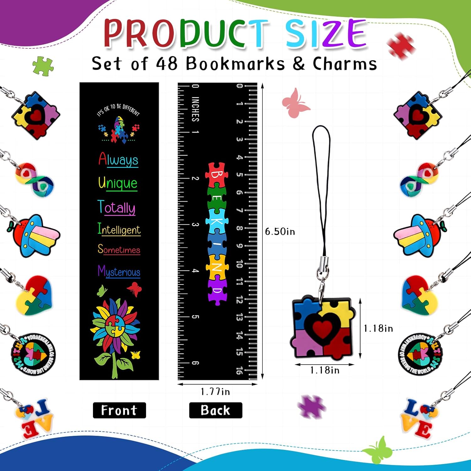 48 Sets Autism Awareness Bookmarks with Keychains Mental Health Autism Awareness Gifts Aba Therapist Appreciation Favor Teacher Stuff
