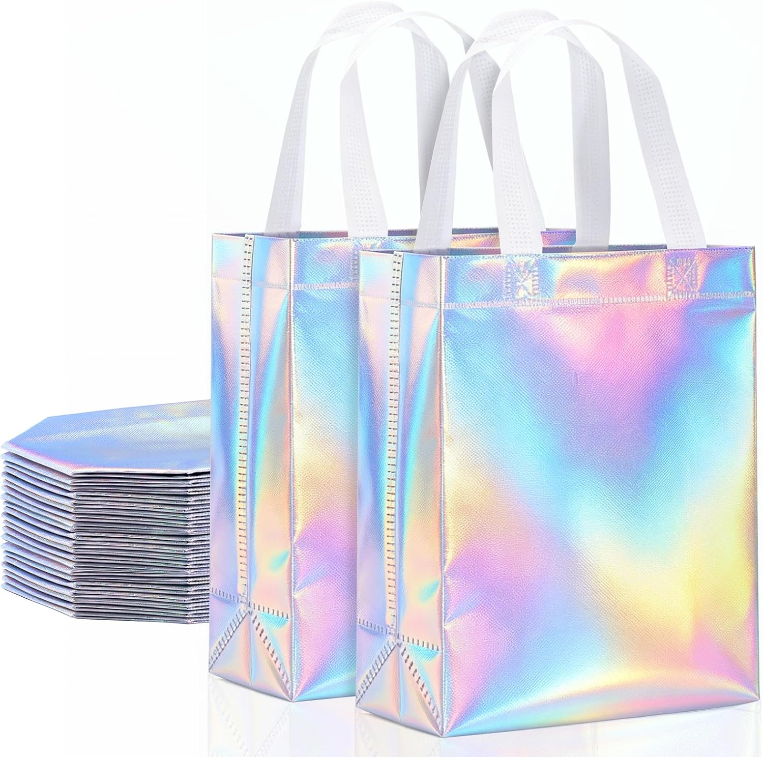 BagDream Iridescent Glossy Gift Bags with Handles 8x4x10 Inch 24Pcs Medium