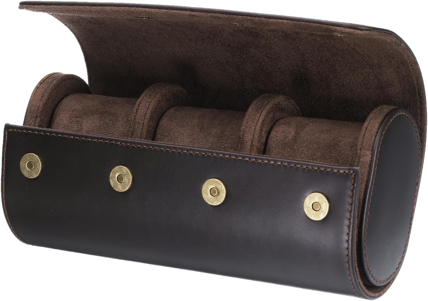 HARFINGTON Watch Roll Travel Case 3 Slot Portable Leather Watch Case for Men and Women, Watches Storage Organizer with Removable Pillows for Traveling, Display, Home Storage, Light Brown