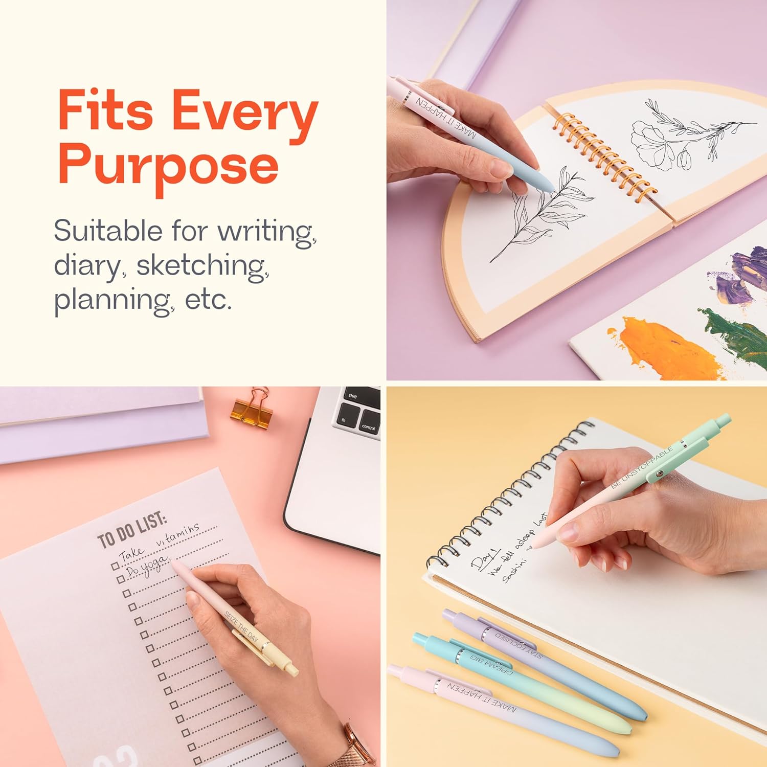 BETTER TOGETHER Achievers Inspirational Gel Pens for Women, 5 Pack Gradient 0.5mm Fine Point, Quick Dry Black Ink, Soft Touch, Engraved Quotes – Cute Office School Supplies, New Job & Promotion Gifts - Image 4