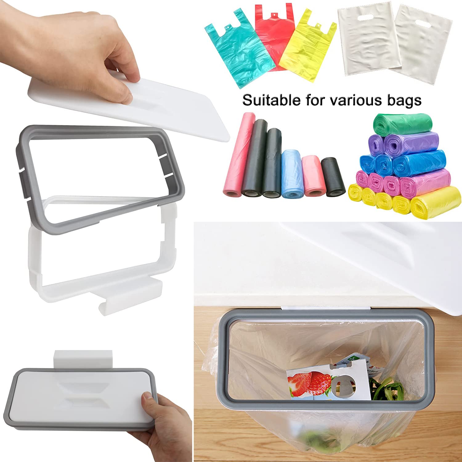 Poubelle Suspendue Pliable 7L/10L - Support Sac Intégré - Pour Cuisine, Salle De Bain, Voiture, Camping