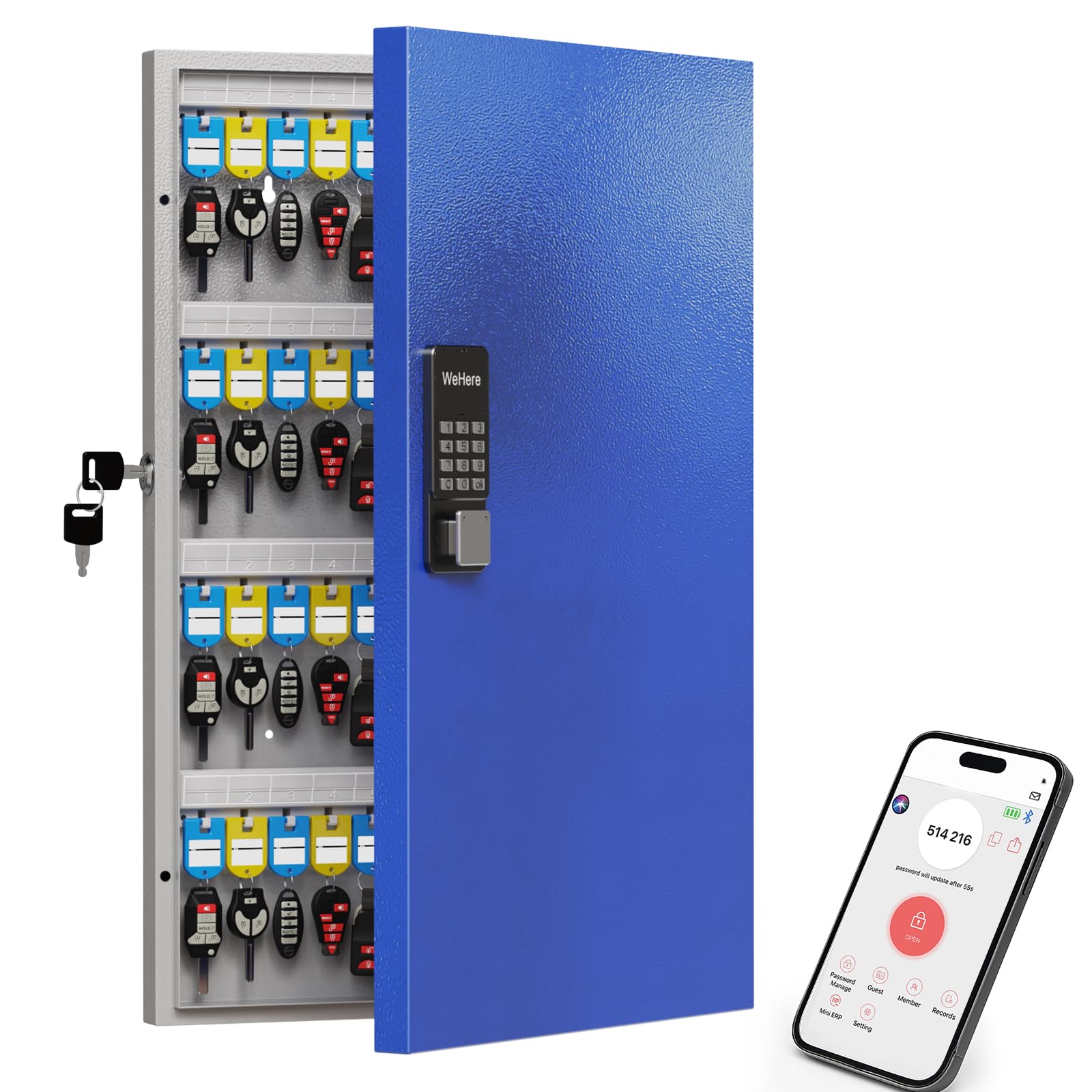 WeHere Key Lock Box with Code, 96-Key Cabinet with Bluetooth App Access, One-Time Password Unlock, Remote Unlock via Gateway, Steel Key Storage Box for Office, School, Garage and Property Management-image-42