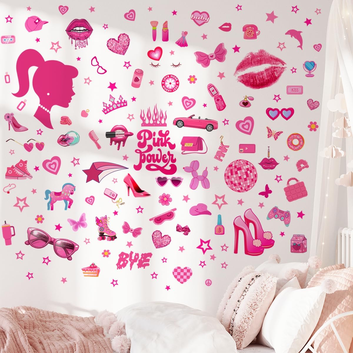 Amazon.com: Pink Doll Wall Decals Girls Bedroom Removable Pink Girl ...
