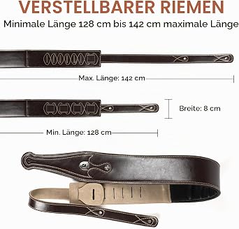 Cowhide Leather Guitar Strap Adjustable Grained Leather Padded Shoulder Strap for Acoustic Electric Guitar Bass Black Pentagram 6-7.5 cm Width
