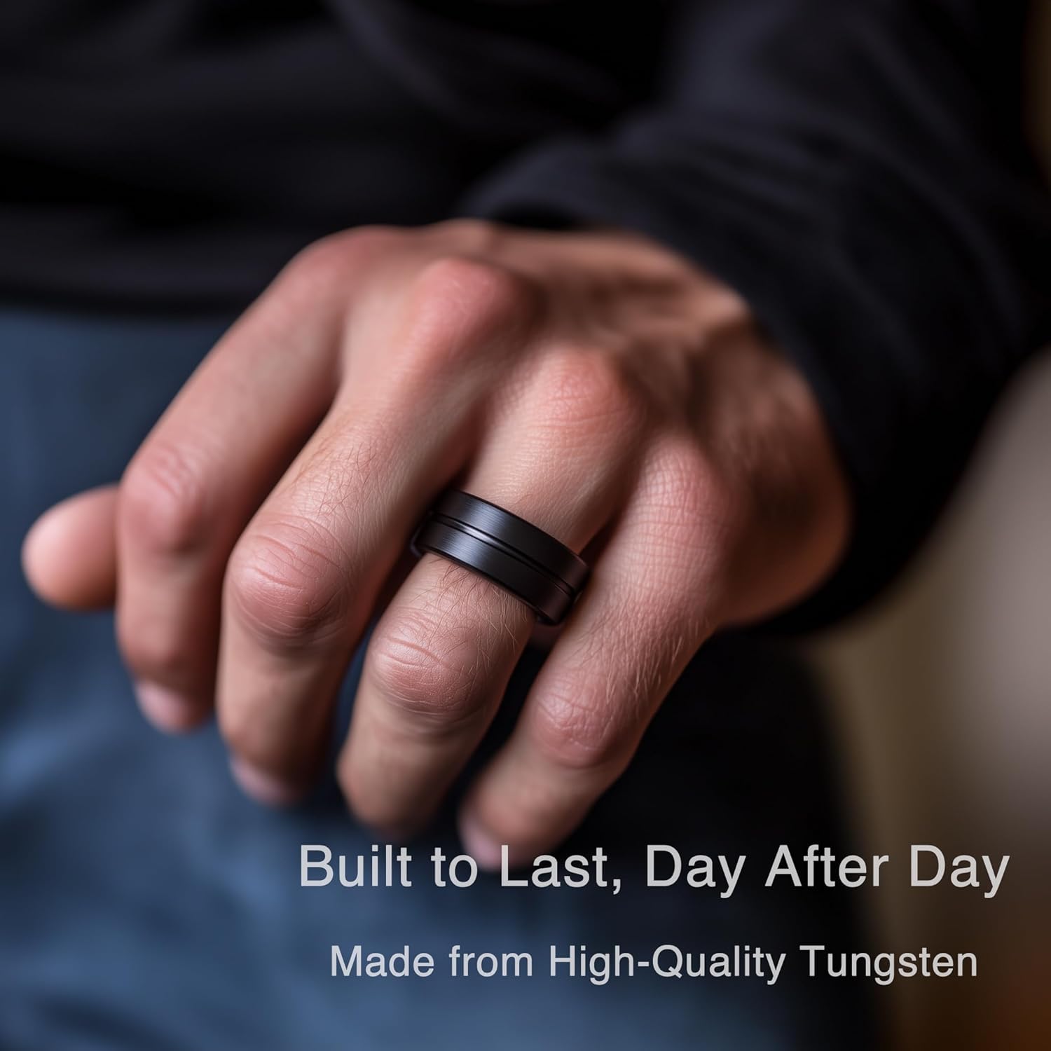 LerchPhi Tungsten Wedding Band for Men, Engraved and Customizable Promise Rings for Him and Her, Width 6MM 8MM Size 6-14, Center Grooved Beveled Edge, Comfort Fit - Image 2