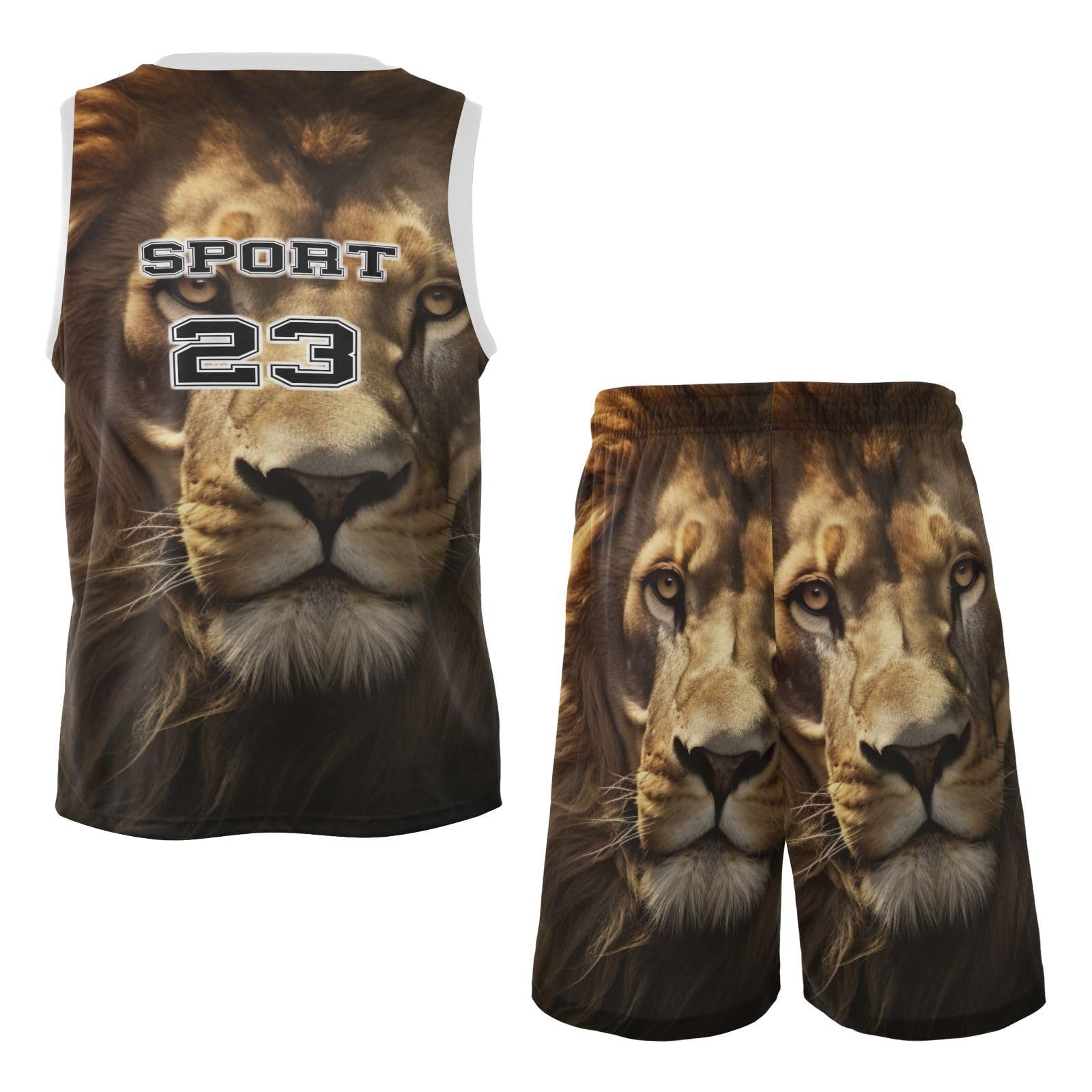 FLildon Wild Lion Boys Basketball Jersey Set Tank Top Shorts Tracksuit Sport Training Suit for Kids, XL