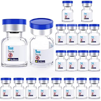 Ks-Tek 20pcs Sterile Empty Vial,Sample Vials with Self Healing Injection Port and Flip Off Cover,Borosilicate Injection Glass Bottle Individually Packing Transparent, 1ml