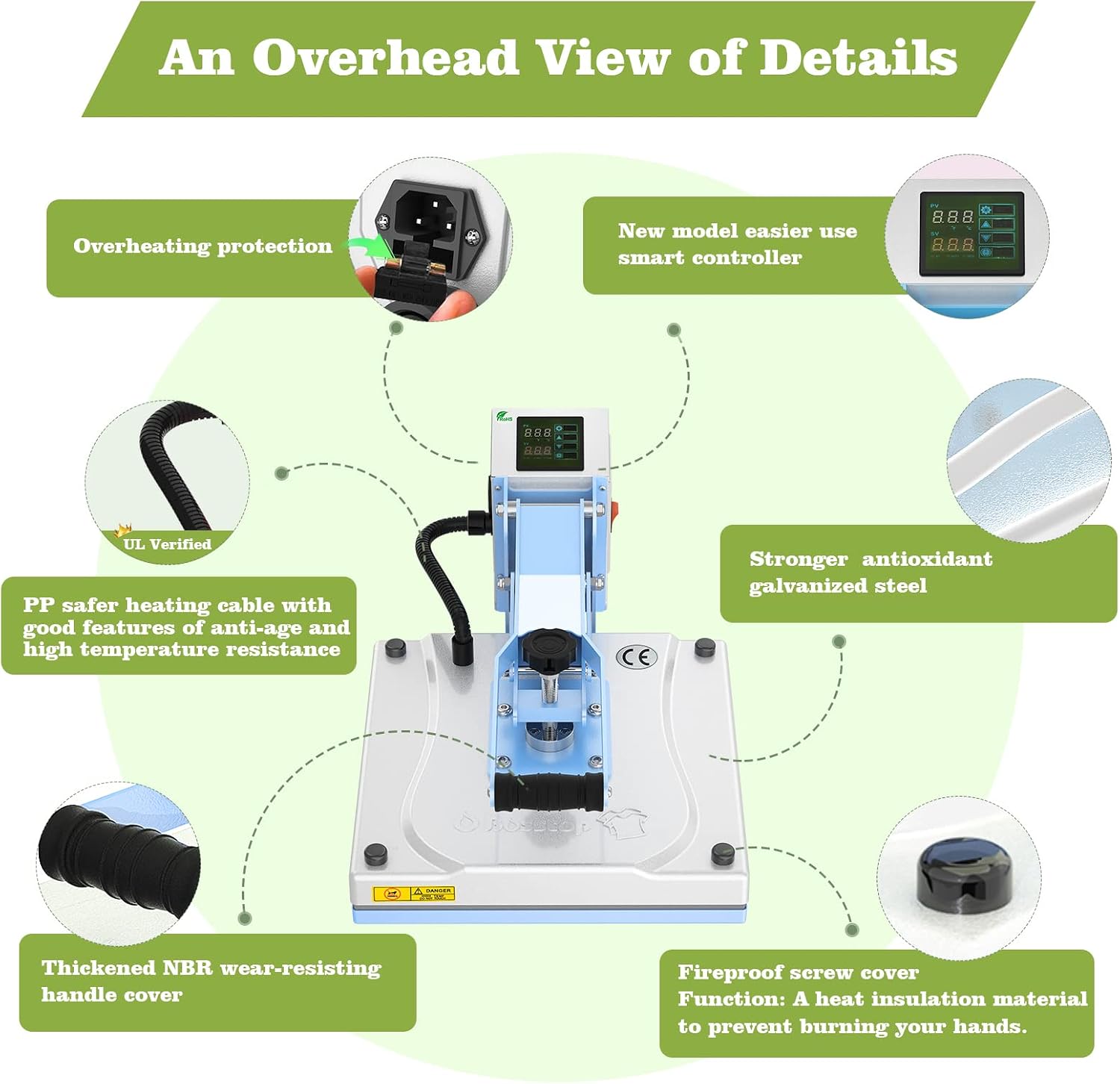 O BOSSTOP Upgrade Sublimation Clamshell Heat Press 15x15,DIY Digital Industrial-Quality Heat Press Machine for T Shirts,Rhinestone HTV Vinyl Heat Press for Home Use,Businessman CE/ROHS,Blue