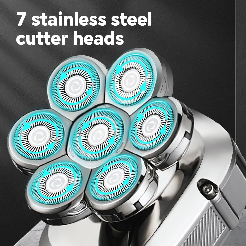 5-in-1 Electric 7D Head Shavers for Bald Men,Wet Dry Waterproof Cordless Men's Rotary Razor for Head/Face, Grooming Kit with Nose Trimmer-Hair Clippers, LED Display USB Charging Rechargeable - Image 5