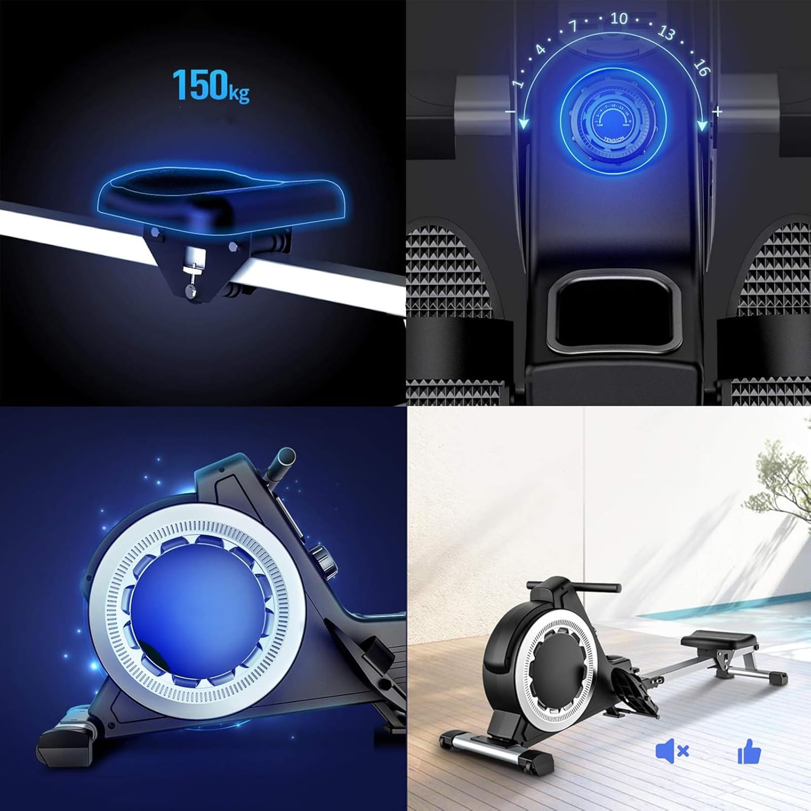 Wioślarz do domowej siłowni, magnetyczny rower Bluetooth z kompatybilnością z aplikacją, wyświetlacz LCD, pojemność 158 kg do domowego treningu cardio fitness