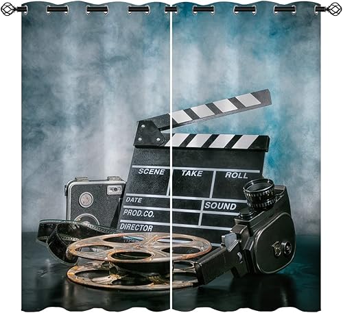 Miniatura 9 de Cortinas opacas de cine para niñas y niños, decoración del hogar, cámara retro, cinematografía, película, ojales, aislamiento térmico, cortinas de