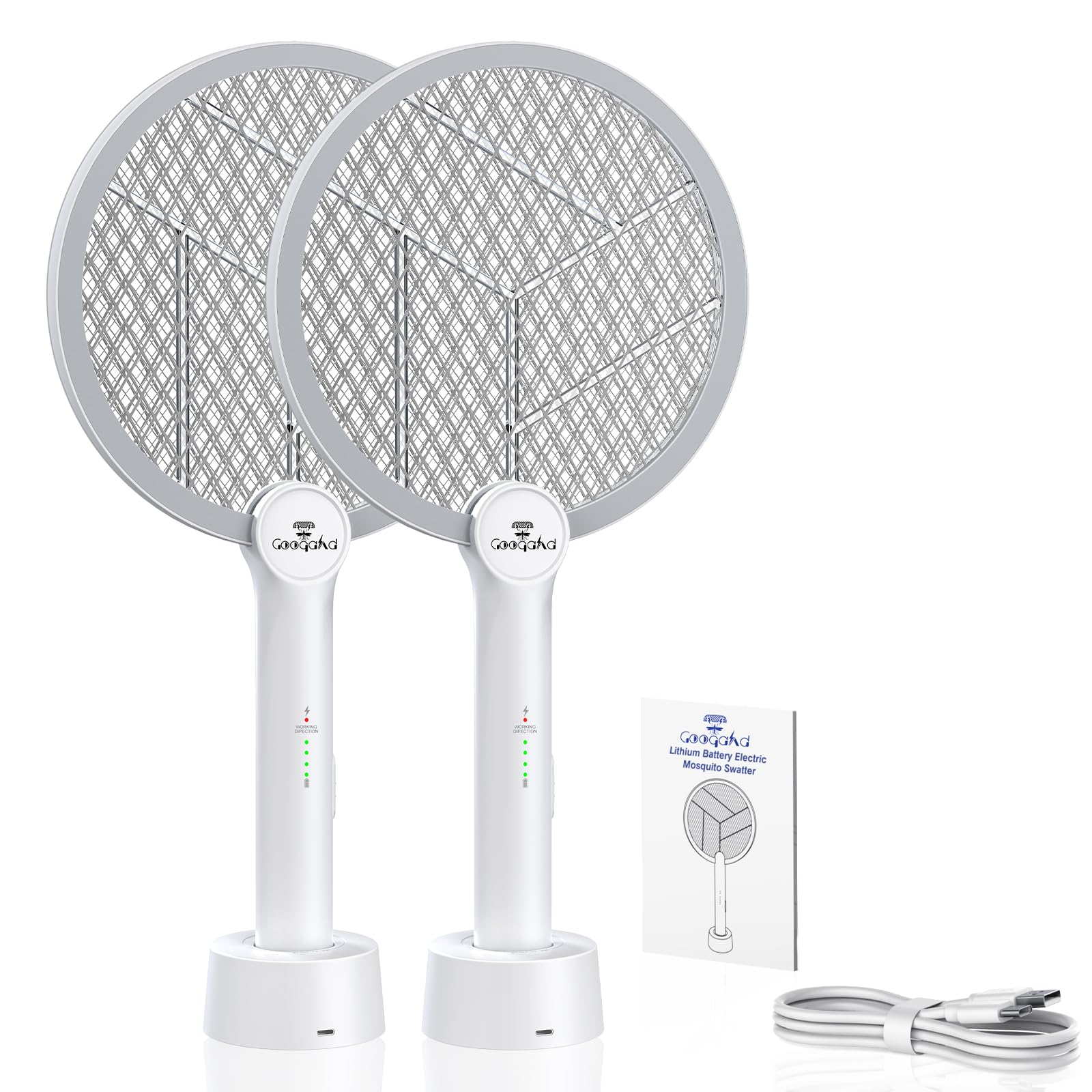2 Racchetta Zanzare Elettrica 4000V, Ricaricabile USB C Racchetta Zanzare Elettric Anti Zanzare, Protezione dal tatto, Antizanzare per Casa Campeggio Interni ed Esterni