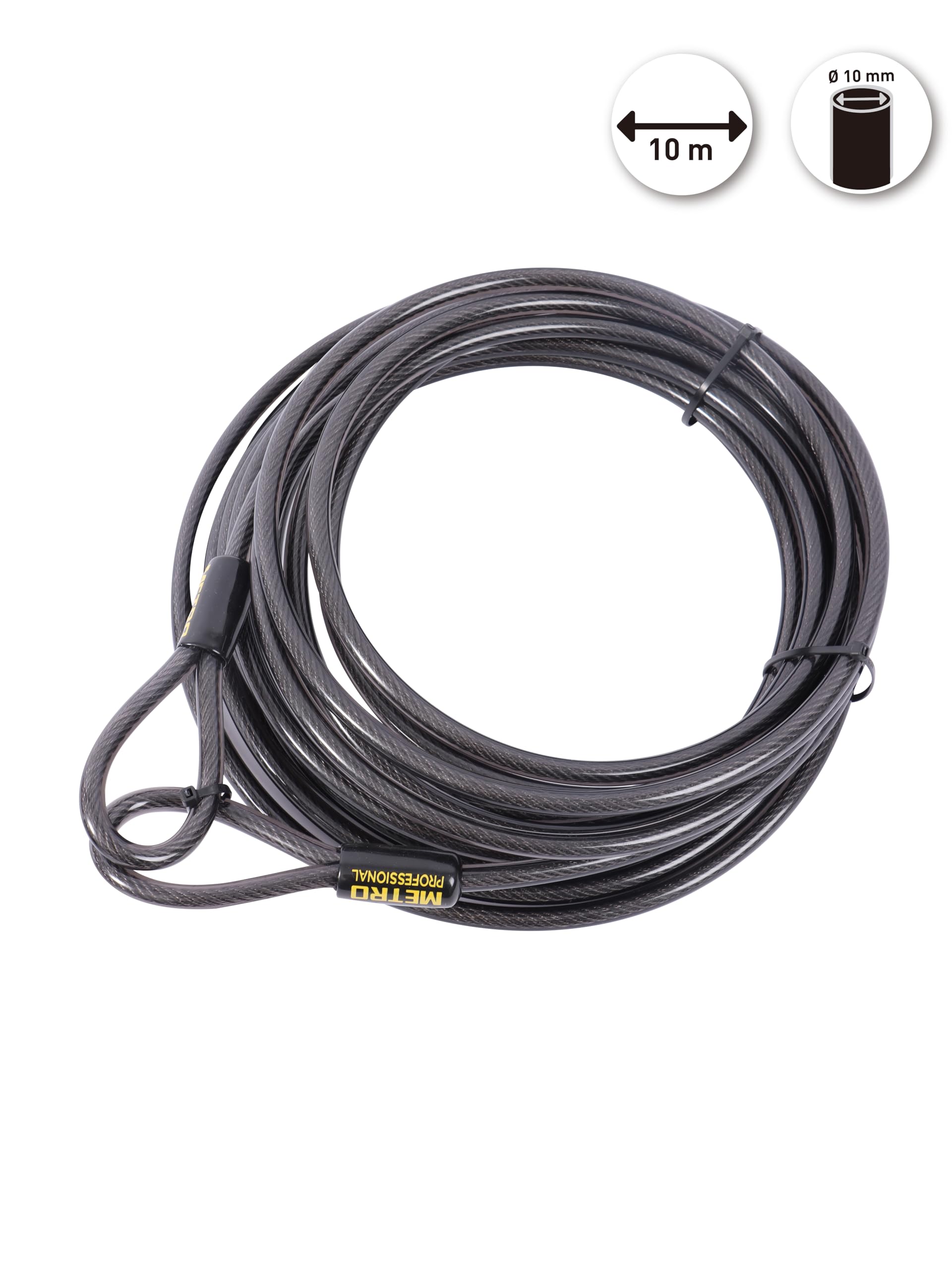 METRO PROFESSIONAL Câble de sécurité en acier 10 m, gainé avec 2 boucles, gris