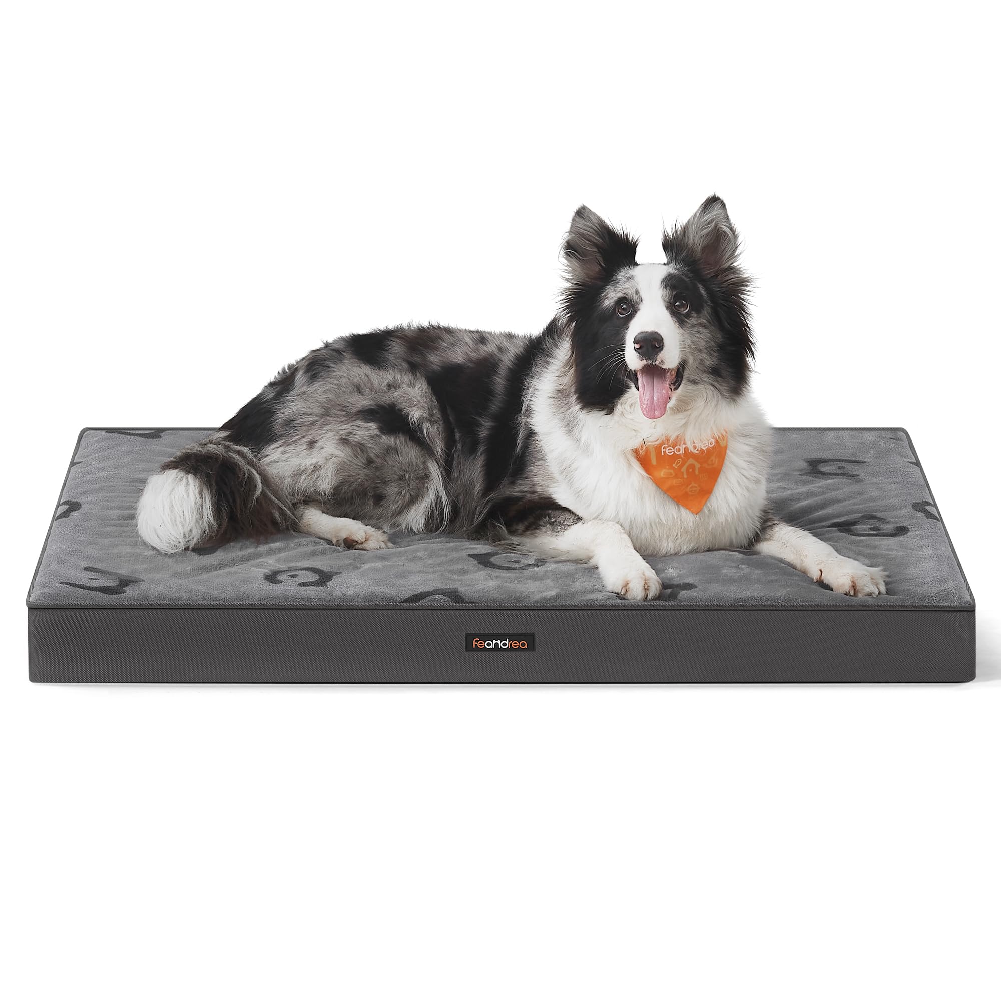 Feandrea Cuccia per Cani, Lettino per Animali, Gommapiuma Preformata Ondulata, con Maniglia, Sfoderabile, Uso a Doppio Lato, Impermeabile, Taglia XL, 105 x 73 x 10 cm, Grigio Tortora PGW243G01