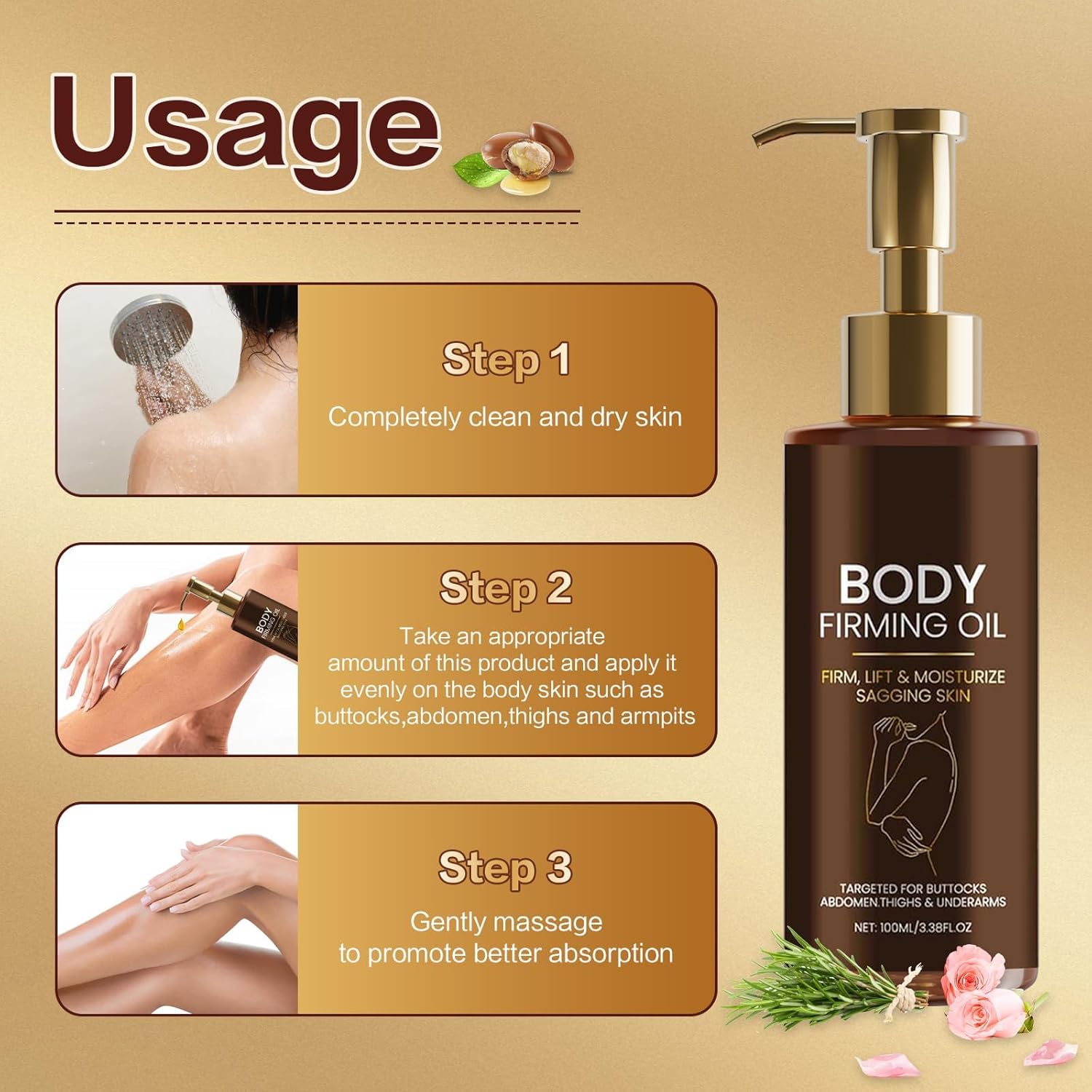 Body Firming Oil, Hydrating and Firming Skin for Women Full Body Use| Nourishes Skin,Reduces Fine Lines,Improves Elasticity (1, brown) - Image 2