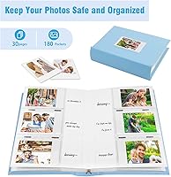 Vista 4 de Álbum de fotos para cámara Fujifilm Instax Mini, cubierta de cuero, 180 bolsillos, álbum de fotos de 2 x 3 con espacio de escritura para cámara Azul