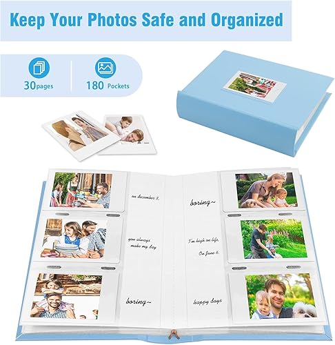 Miniatura 4 de Álbum de fotos para cámara Fujifilm Instax Mini, cubierta de cuero, 180 bolsillos, álbum de fotos de 2 x 3 con espacio de escritura para cámara