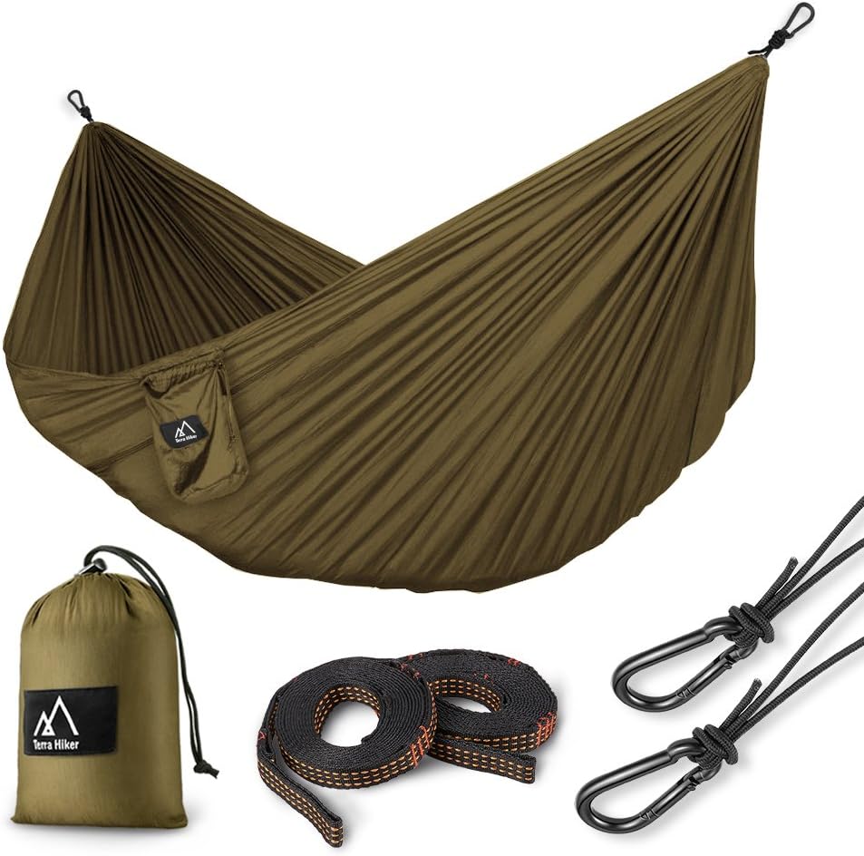 Terra Hiker Camping Hammock, Lightweight Hammock, with Hammock Straps and Steel Carabiners, Portable Hammock for Backpacking, Travel, Beach, Yard