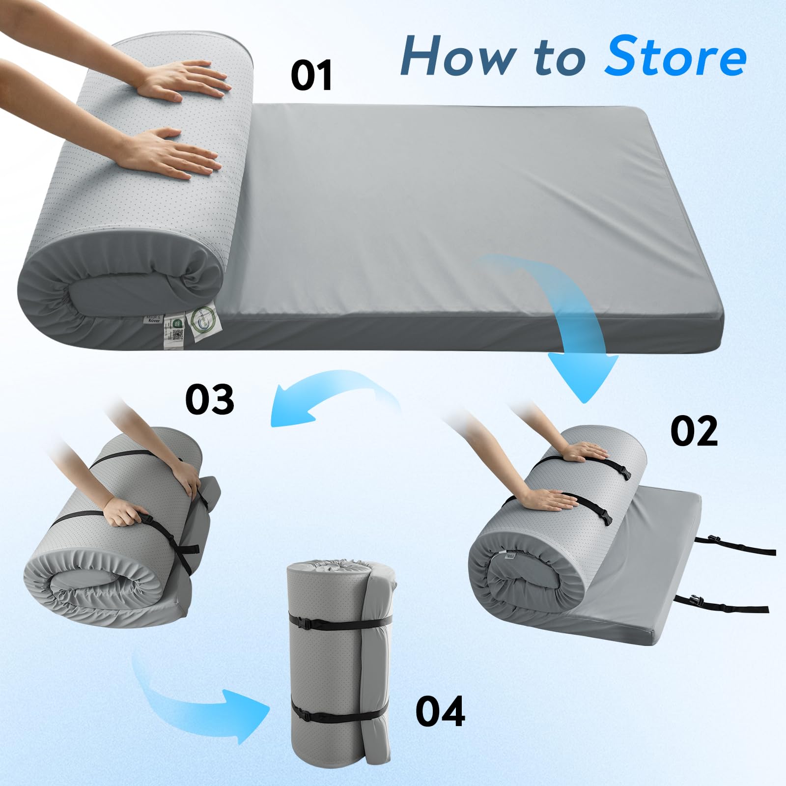 Memory Foam Camping Cot Pad, 7,6 cm Isomatte mit wasserdichter Abdeckung | Rutschfeste, tragbare Kinderbettunterlage für Reisen, LKW, Bett, Zelt, pflegeleicht, 183 x 61 x 7,6 cm, Grau
