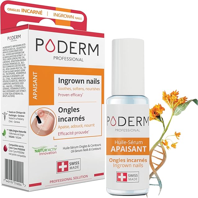 PODERM - INGROWN NAILS EMOLLIENT TREATMENT 2-in-1 - Relieves pain, prevents infection - Lubricates the nail and softens callouses - Professional solutions for hands/feet - Quick & easy - Swiss Made