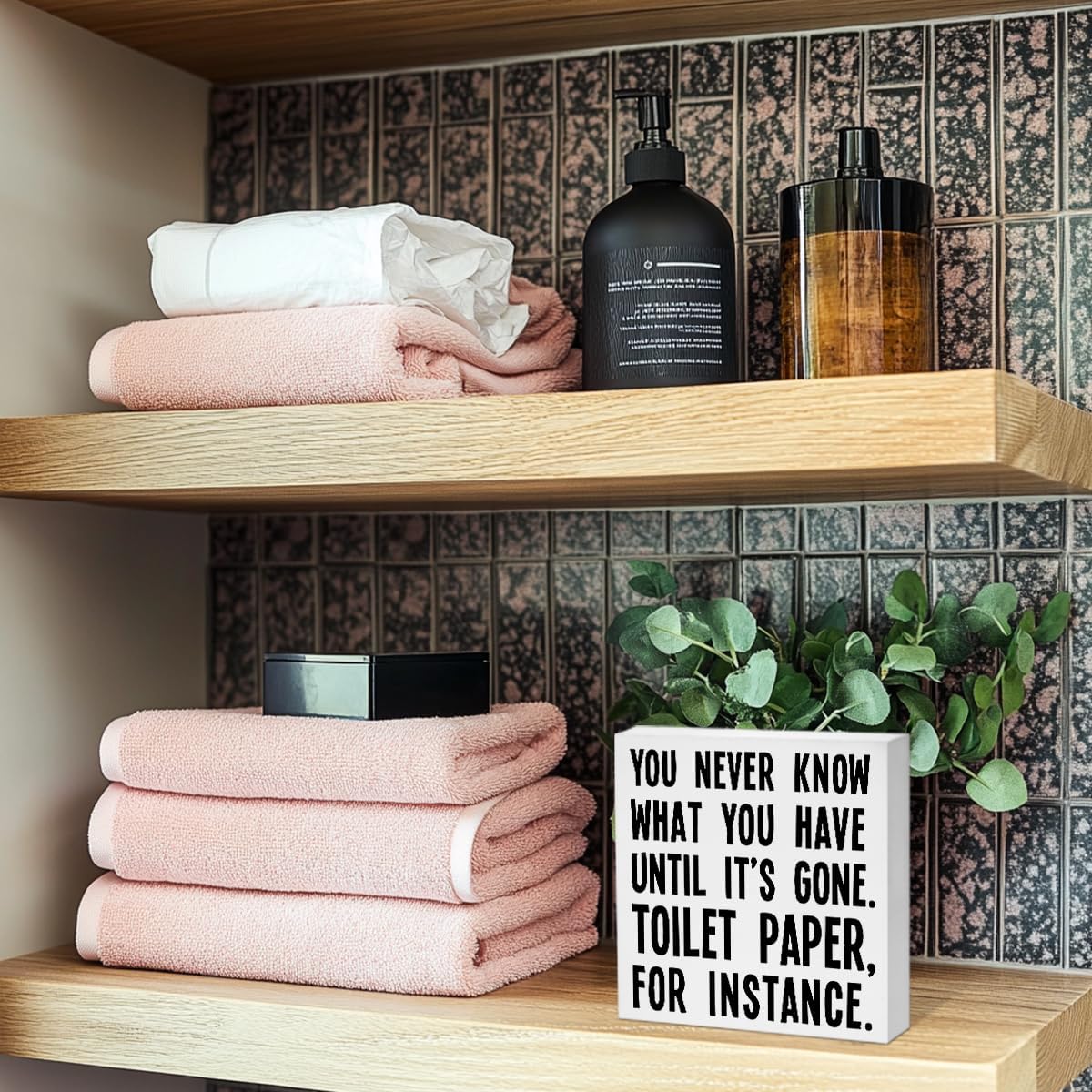 Funny Farmhouse Bathroom Decor Wooden Box Sign, Decorative Signs & Plaques image 4