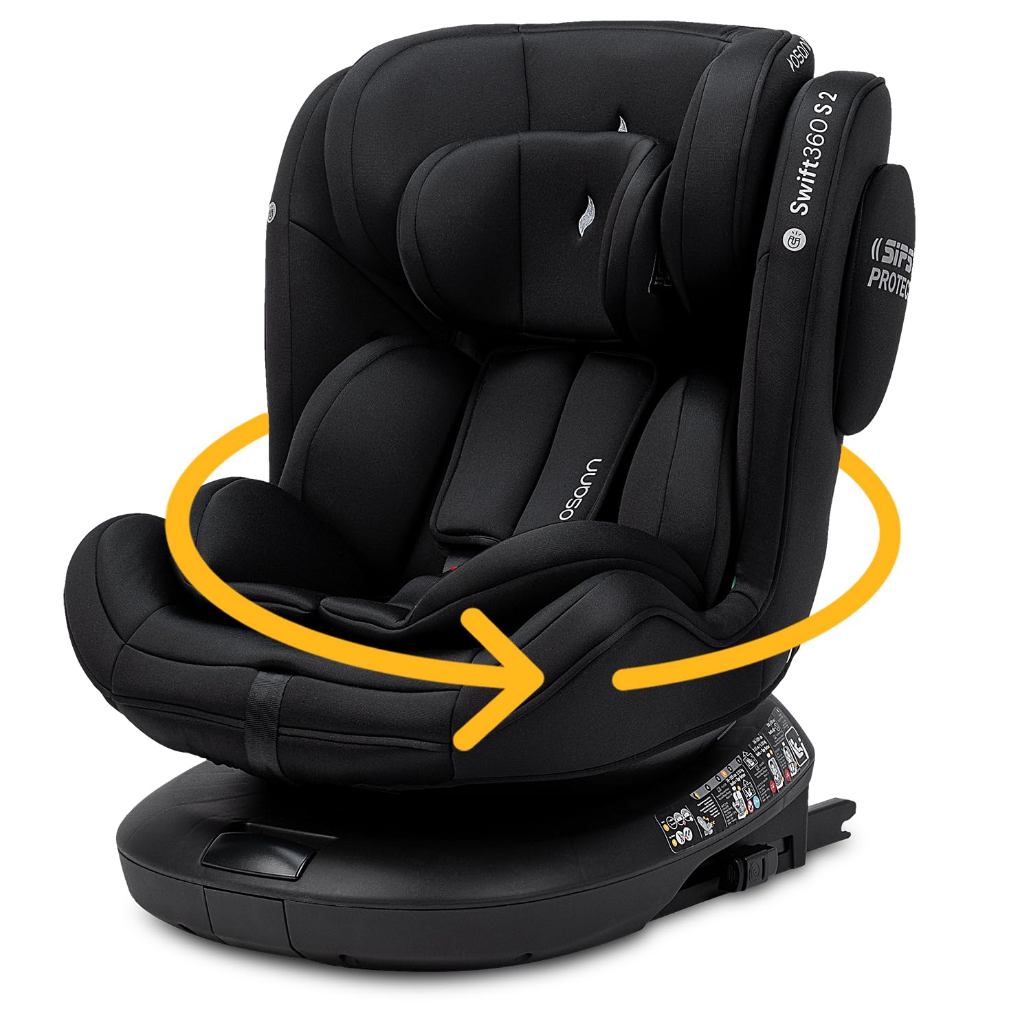 Osann Swift360 S 2 Reboarder 360 drehbar mit Isofix, Kindersitz ab 1 Jahr | Kinderautositz 76-150 cm, drehbarer Kindersitz 9-36 kg mit Isofix, erleichtert das Anschnallen, bequem & sicher - All Black