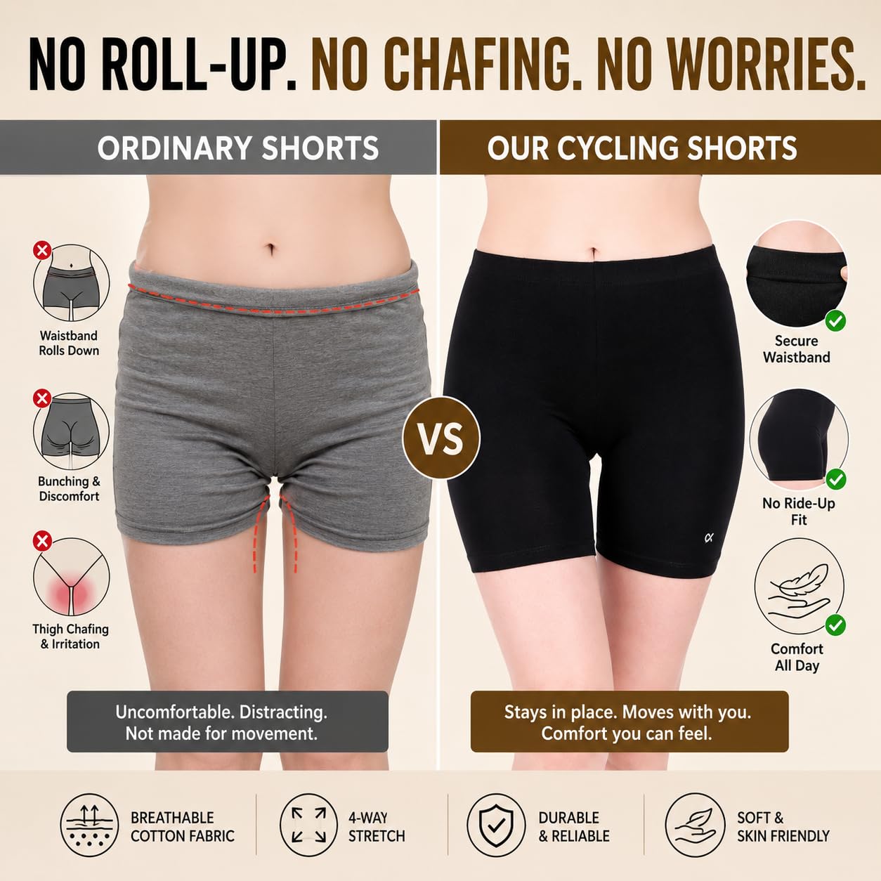 XJARVIS Pantaloncini da ciclismo da donna in cotone elasticizzato a vita media traspirante palestra allenamento yoga corsa allenamento anti attrito