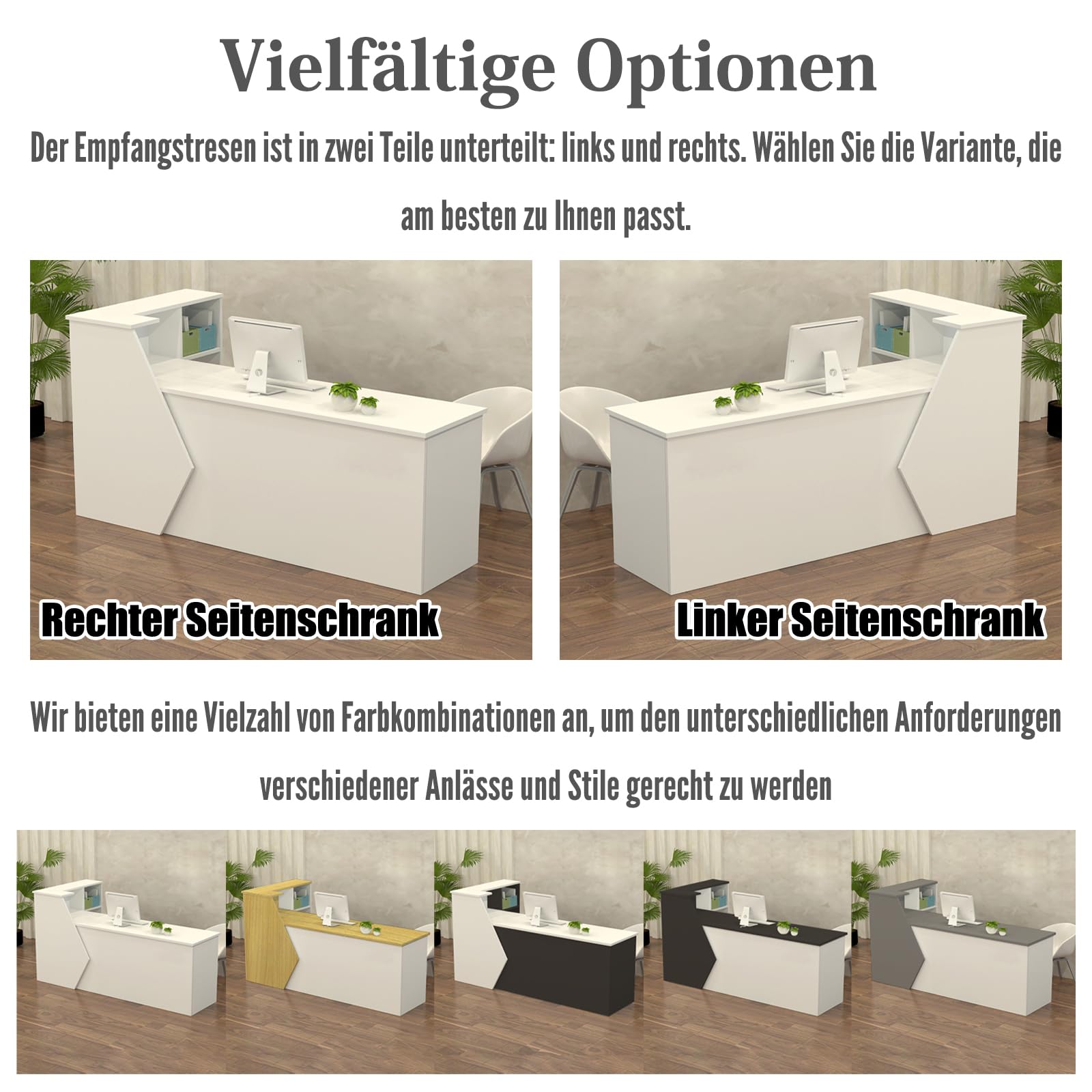 Empfangstheke Rezeptionstheke Verkaufstresen aus Holz mit Stauraum – 100–300 cm Langer Kassentisch Theke für Büro Praxis Friseursalon Kosmetikstudio Laden Empfangsbereich Beratung