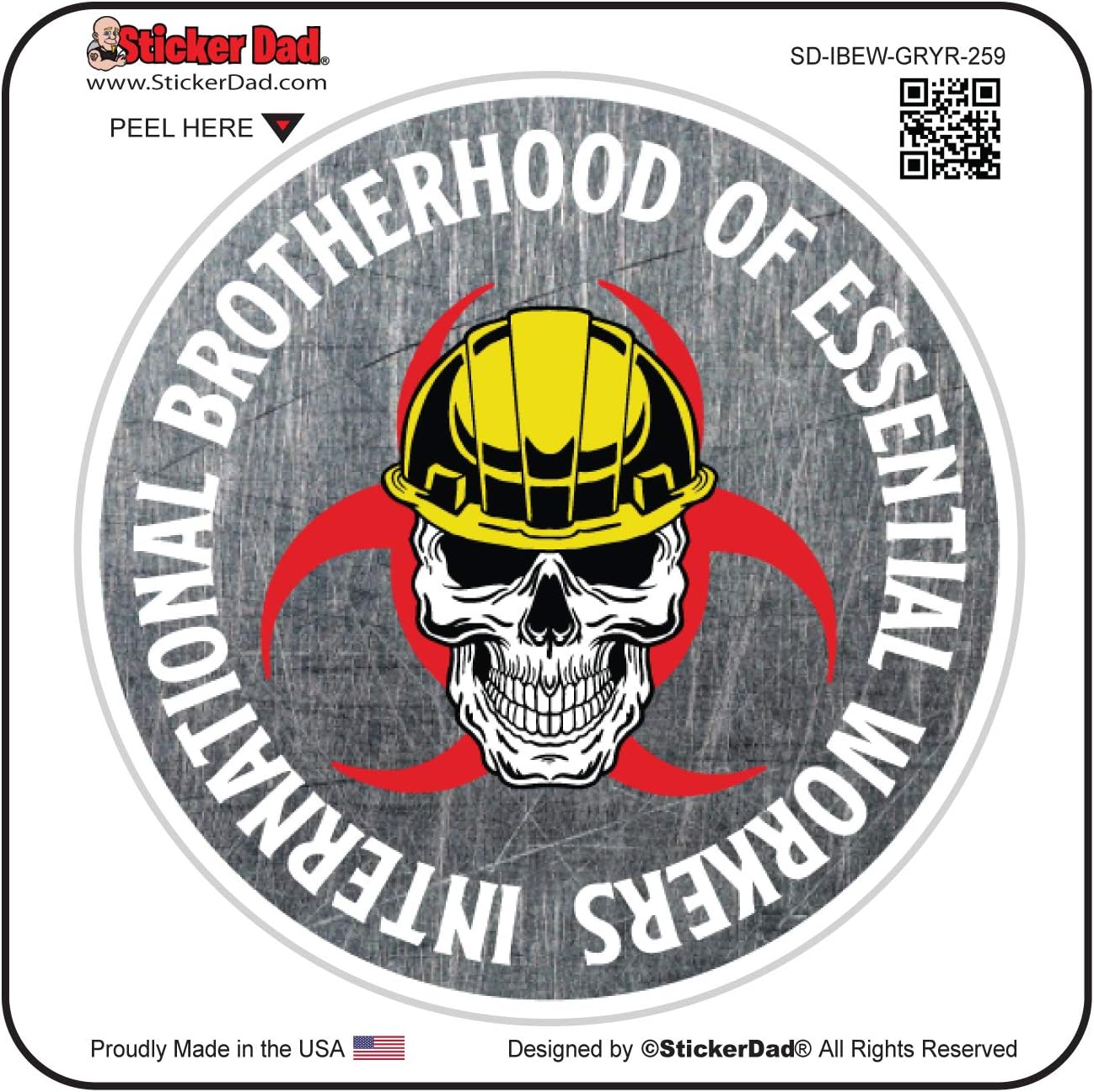 International Brotherhood of Essential Workers GRYR-259 (Single) Full Color Printed - (Size: 5" Round, Color: Gray/Red/Yellow) - Hard Hat, Helmet, Windows, Laptop, Lockers, etc.