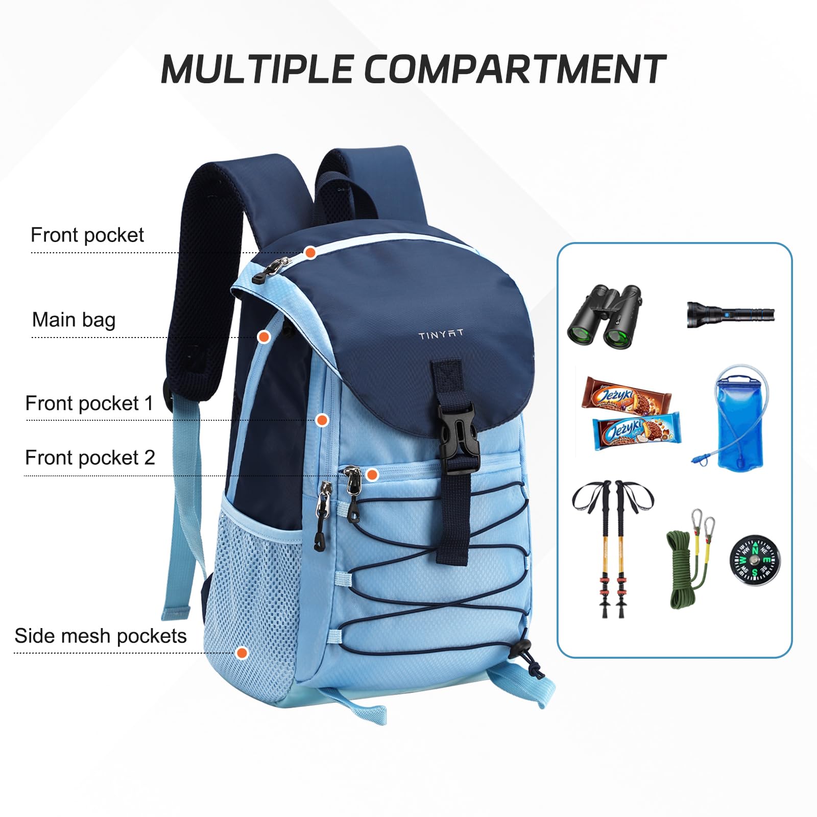 TINYAT Wanderrucksack für Damen und Herren, wasserabweisend, Reiserucksack, Trekkingrucksack, Tagesrucksack, für Camping, Klettern, Sport, Blau/T109433-1, 15L/T109433-1BL