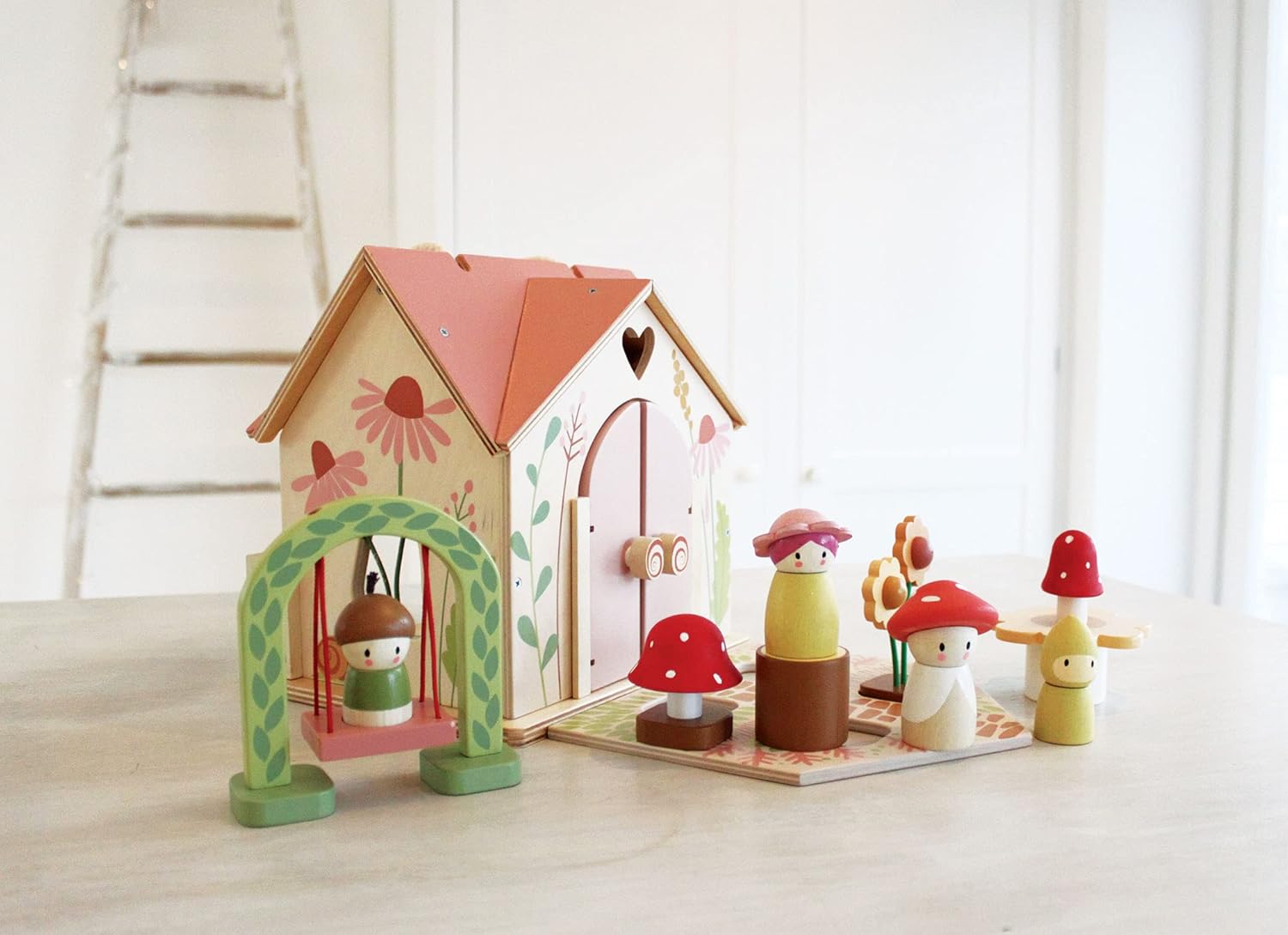 Tender Leaf Toys - Rosewood Cottage – Beautiful Portable Wooden Dollhouse Cottage Set for Kids 3+