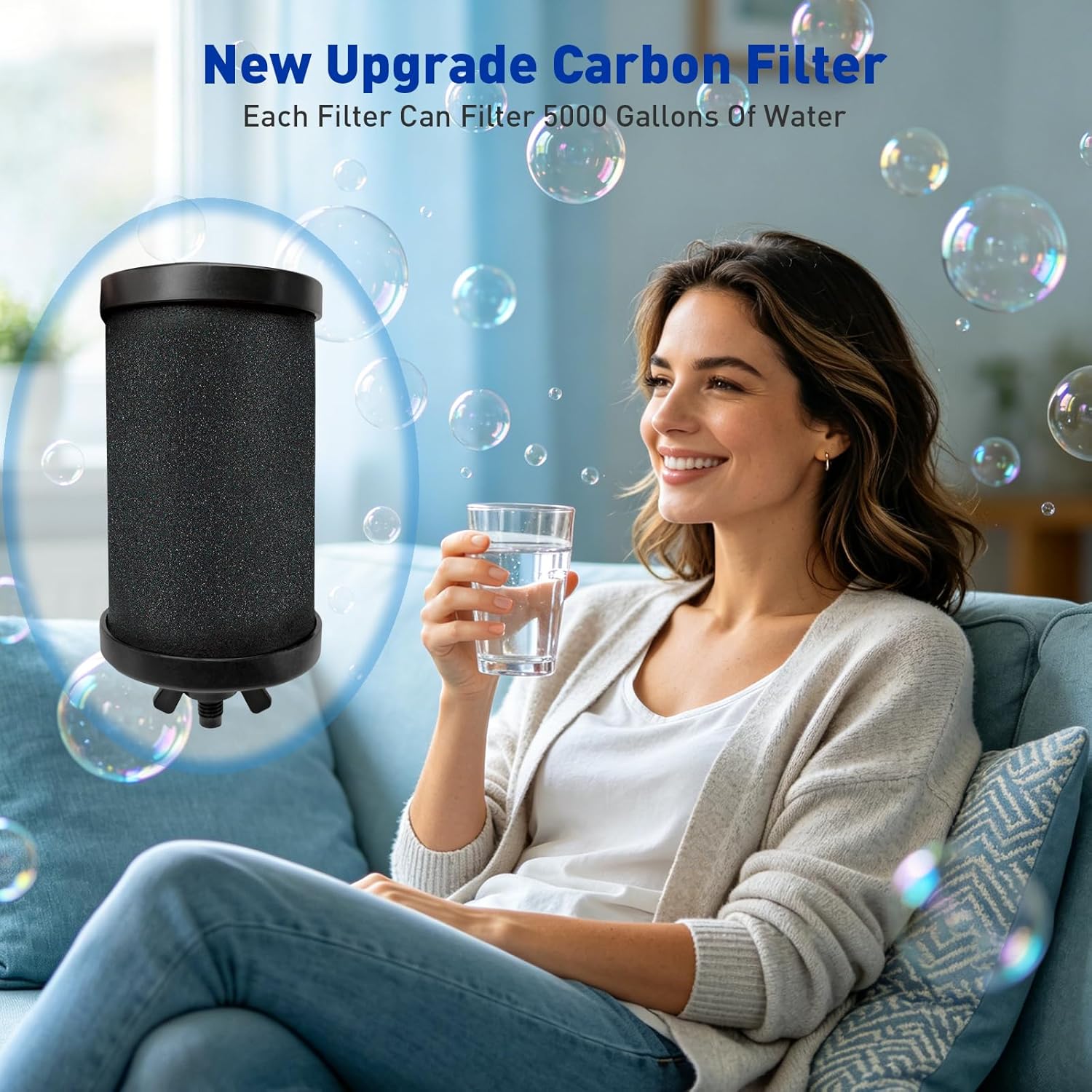 Water Filter Replacement 2387 Pro, Compatible with Alexapure Pro Water Filter System, 3-Stage Coconut Shell Activated Carbon, Up to 5000 Gallons, Reduces Chlorine Taste and Odor - 4 Pack