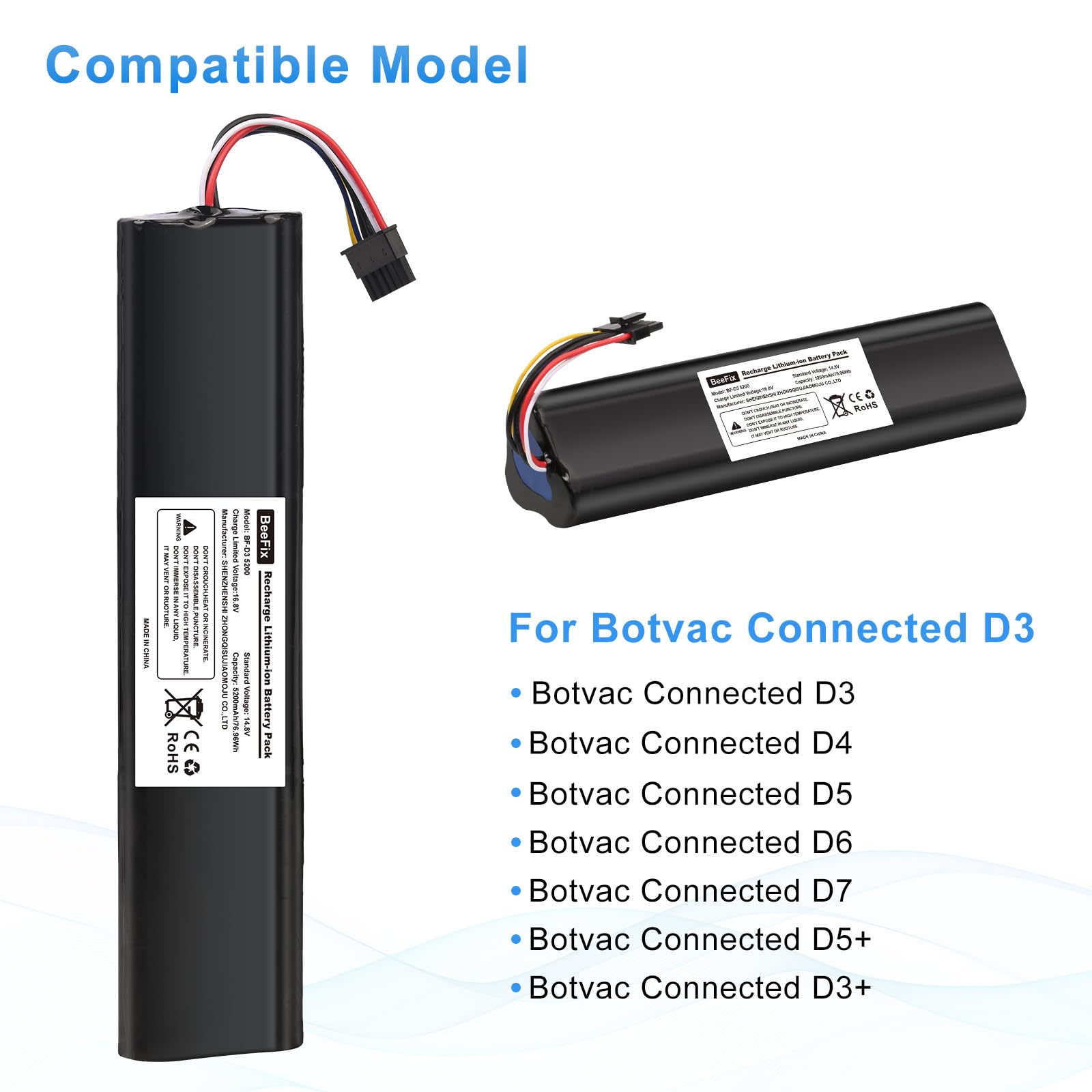 Batteria di ricambio da 5200 mAh per robot aspirapolvere Neato Robotics Connected D3, D5, D7, ad alta capacità Robotic Vacuum 14,4 V agli ioni di litio 945-0225