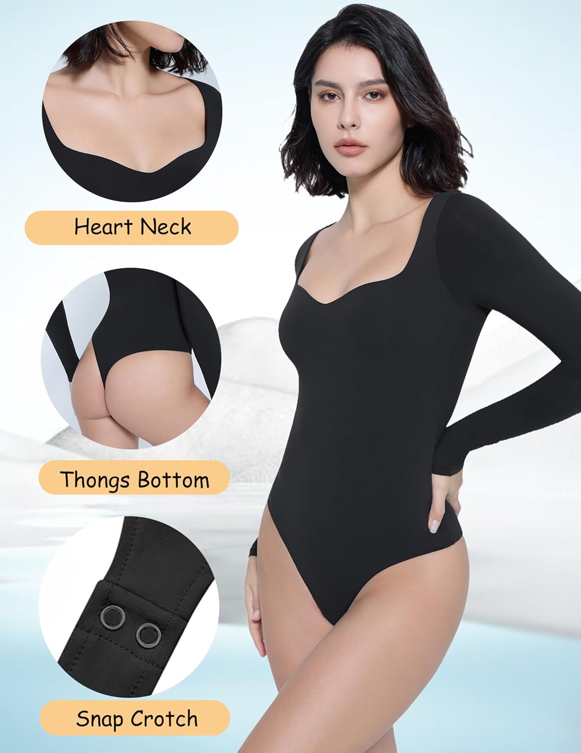 Avidlove Long Sleeve Bodysuits for Women Sexy Sweetheart Neck Going Out Outfits Double Lined Bodysuit - Image 4