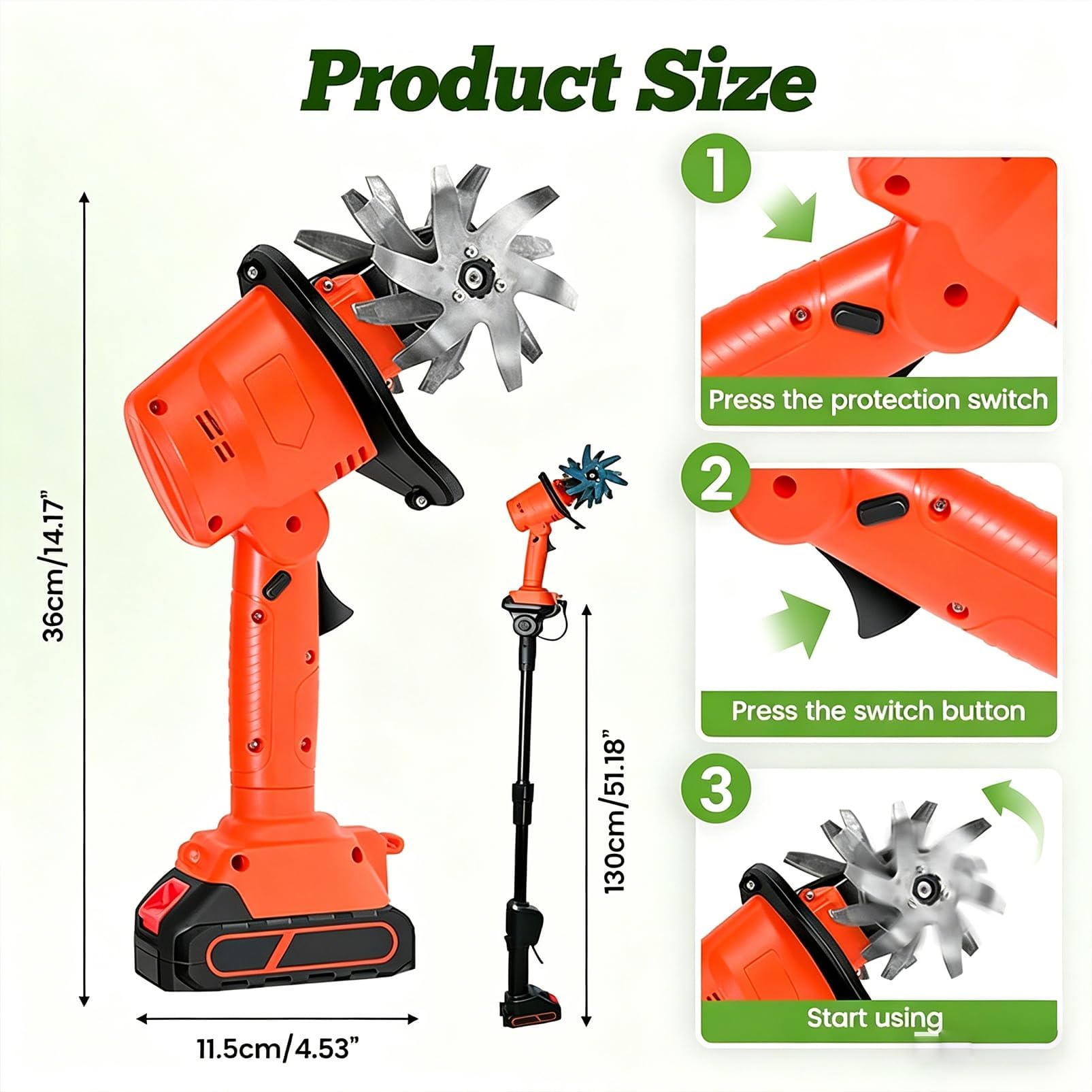 21V Cordless Mini Tiller, 4-Tine Garden Coltivatore | 235 giri/min, larghezza di 10 cm, doppia batteria da 1,5 Ah e design portatile pieghevole da 1,2 kg