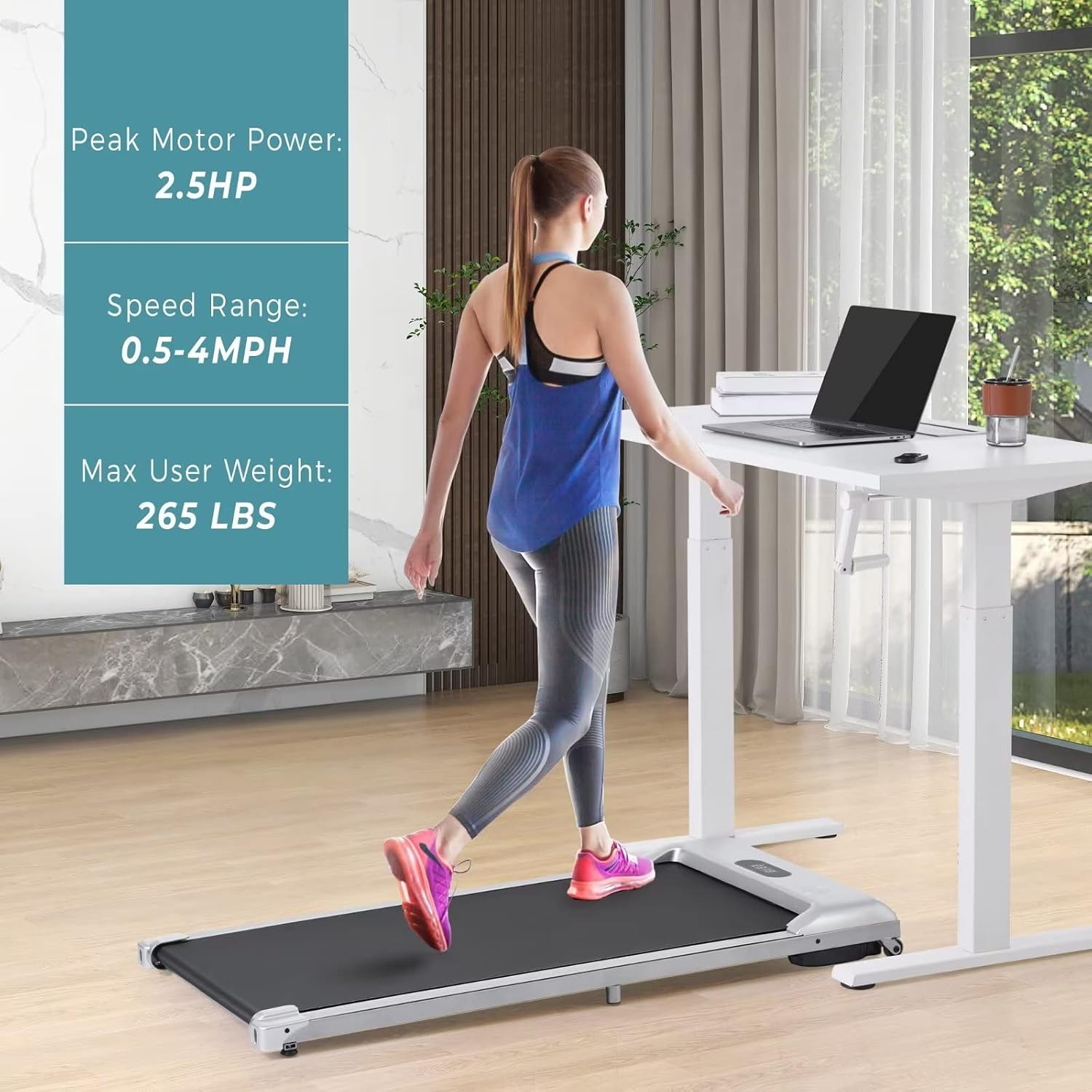 Walking Pad Desk Treadmill, Merax Portable Under Desk Treadmill 2.5HP Walkstation Installation Free, Remote Control, Walking Jogging Running Machine, LED Display for Home/Office