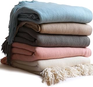 Buryeah 6 Pcs Wedding Throw Blankets in Bulk for Guests 50'' x 70'' Soft Knitted Throw Blanket with Fringe for Chairs Couch Birthday Party Summer Blankets with Tassel