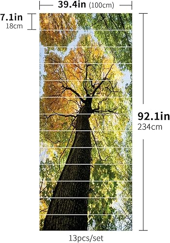 Miniatura 5 de Adhesivos autoadhesivos para escaleras, diseño de árbol marrón oscuro, verde pálido, amarillo, despegar y pegar, para escaleras, murales para