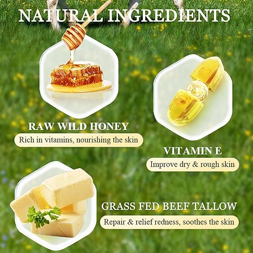 Miniatura 3 de Bálsamo de miel de sargo de ternera para piel, sebo y bálsamo de miel, sarga de res para la cara hecho con sarga de res alimentada con pasto y miel