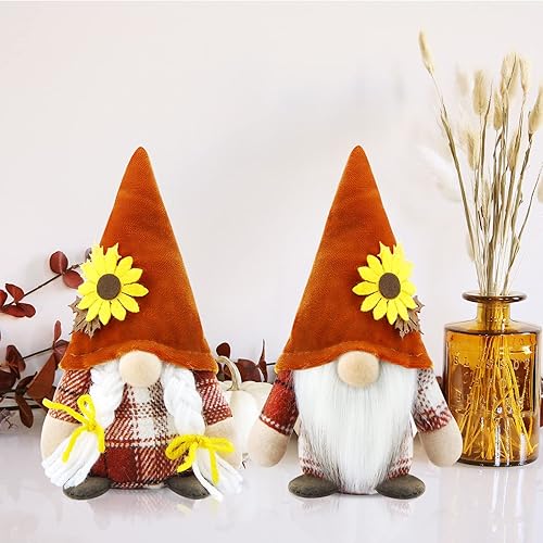 Miniatura 9 de 2 piezas de gnomo de otoño hecho a mano decoraciones de otoño de cosecha, festival, girasol, elfo, enano, decoración de felpa Tomte, bandeja