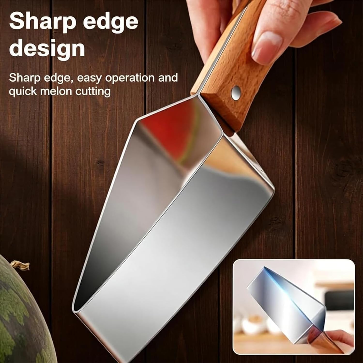 Triangle Watermelon Cutter, Stainless Steel Watermelon Slicer, Stainless Steel with Wooden Handle for A Wide Variety Watermelon, Cantaloupe, Honeydew, Apples, and More