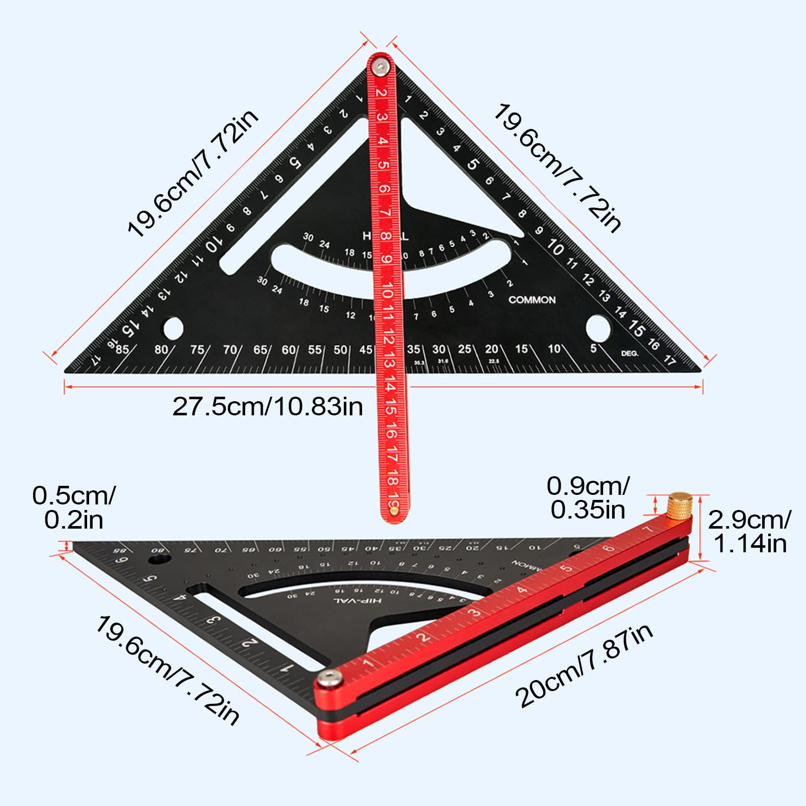 Escuadra Carpintero Aluminio Regla Triangular Medidora De Ángulos Y Trazado | Escuadra de Cabrios para Mejora del Hogar, Manualidades, Carpintería, Construcción y Pasatiempos