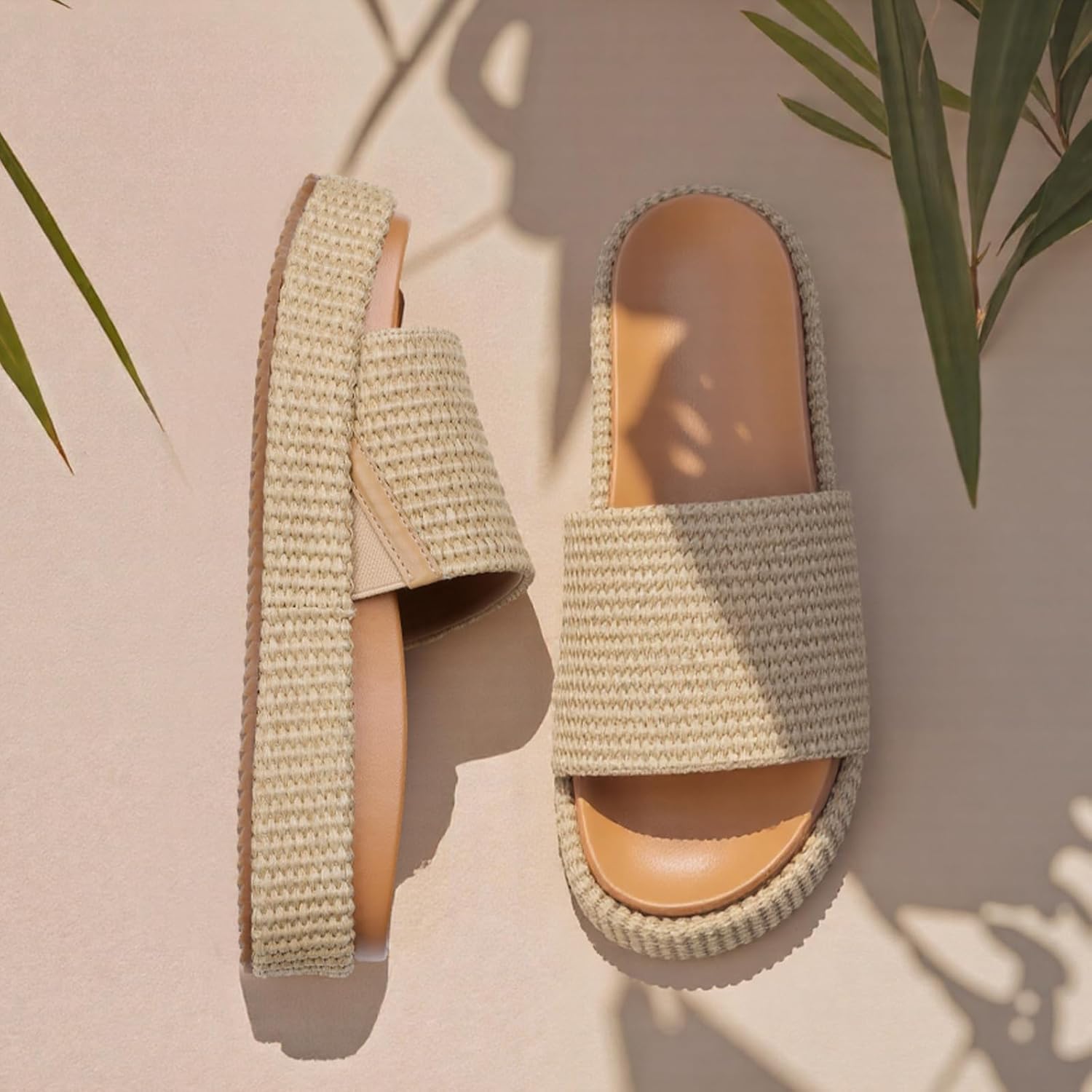 Raffia Platform Wedge Sandals Women Brown Espadrilles Slip On Dress Shoes Comfortable Summer Beach Resort Wear for Vacation Slides - Image 5