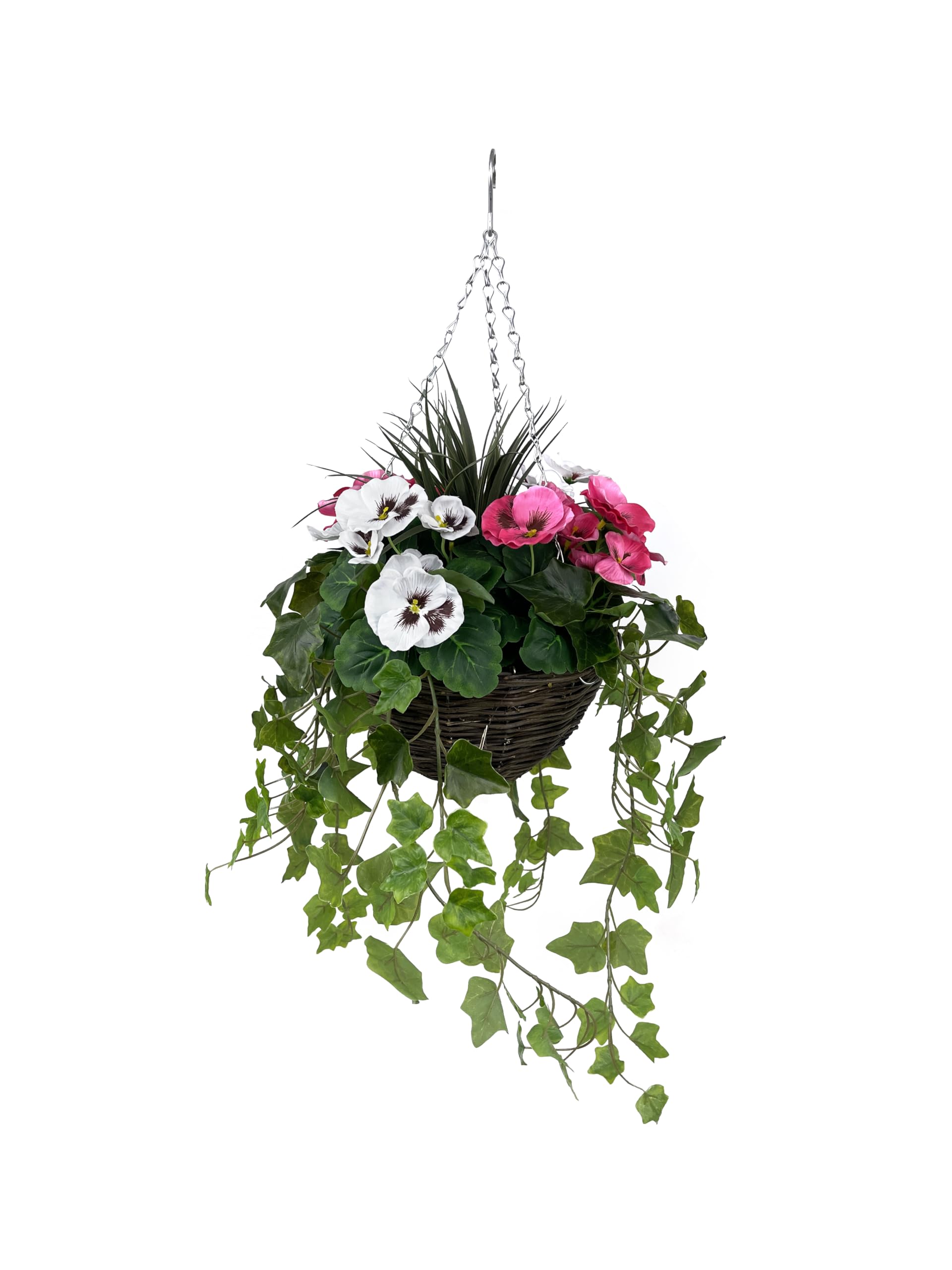 GreenBrokers Pansy with Ivy Vine in Hanging Basket (Anti-UV)(25cm diameter basket) Pink & White