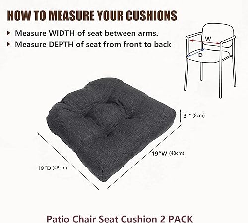 Miniatura 3 de Paquete de 2 cojines para sillas de exterior, 18.9 x 18.9 pulgadas, cojines de exterior para muebles de patio, cojín de silla mecedora, cojines de
