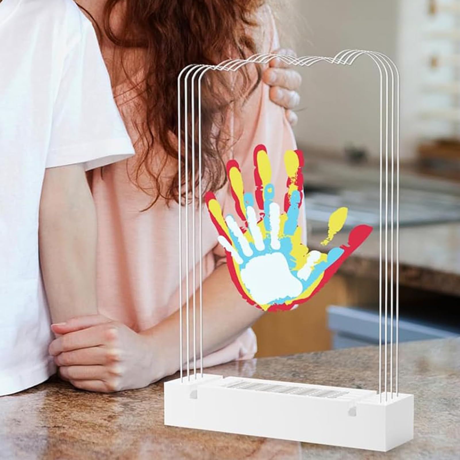 Kit di impronte di mani e piedi per bambini, cornice per foto con impronta di mano familiare, cornice per foto souvenir, souvenir artigianale trasparente con vernice sicura per i più piccoli, | acrilico ricordo per la decorazione della camera da soggiorno
