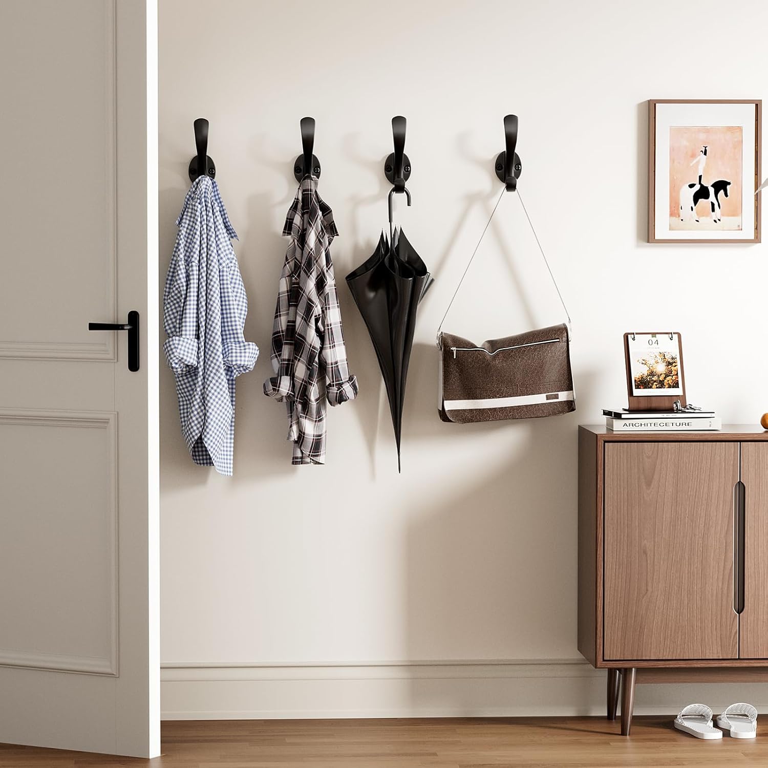 Coat Hooks Heavy Duty - Easy to Install Metal Towel Hooks Screw-in Wall Hooks for Hanging Hat, Towel, Key, Robe, Scarf, Bag, Cap (4 PCS Black)